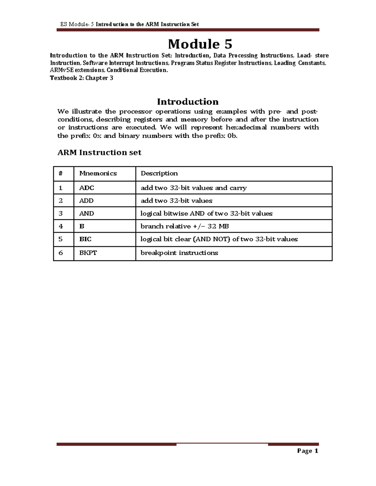 ES 5 Module 5: Overview of the ARM Instruction Set - Studocu