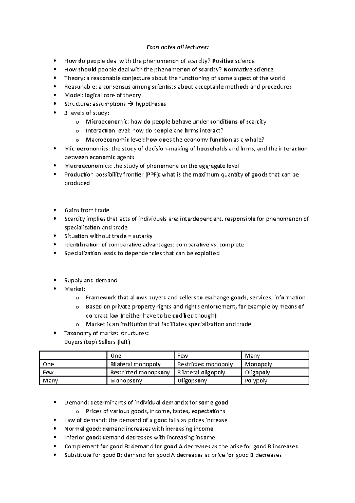 Summary notes Lectures Introduction to Microeconmics - Econ notes all ...