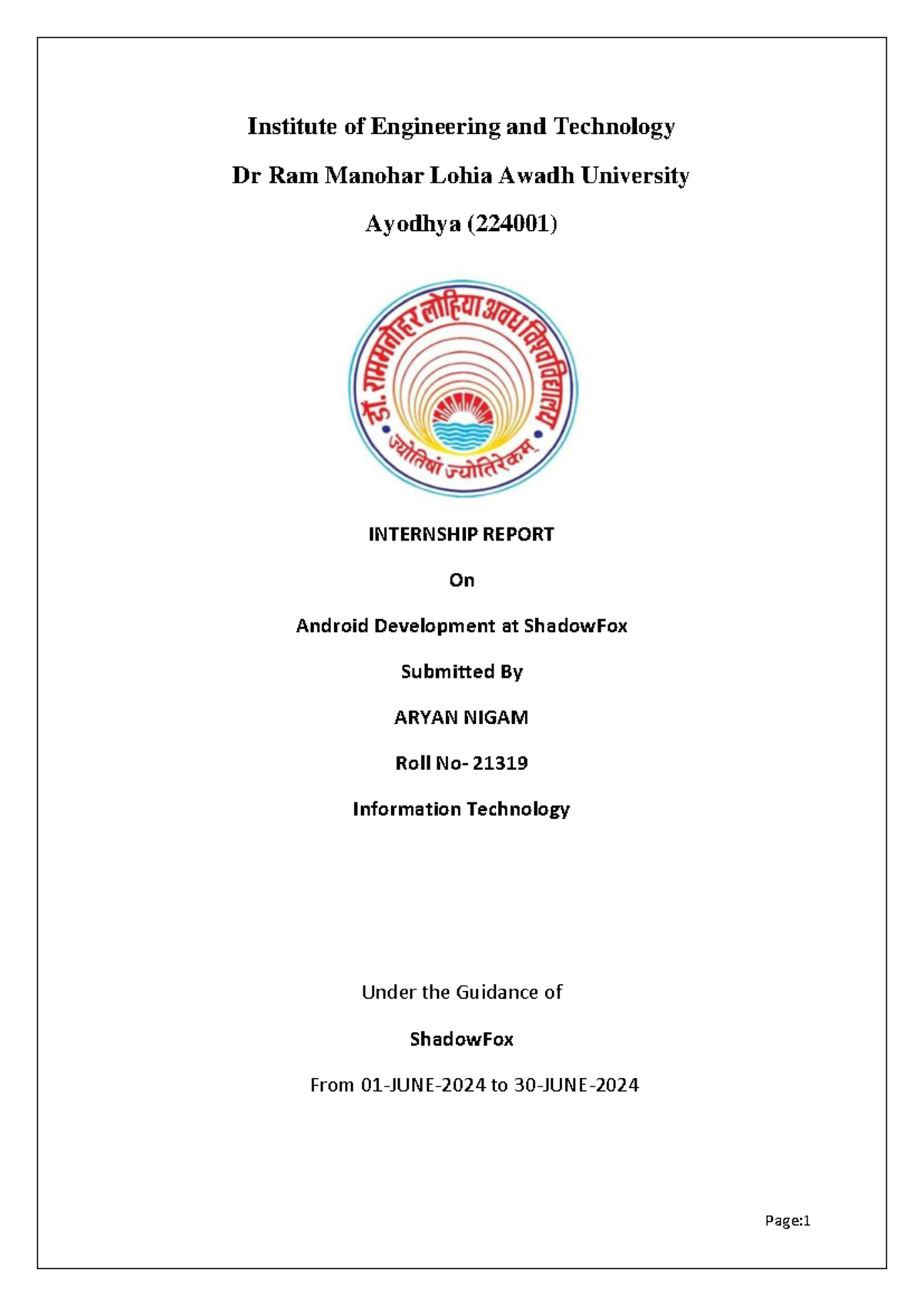 Final 4 - Hi it is intership report of Android app development ...