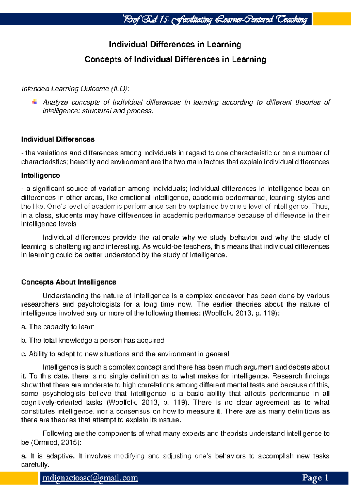 Individual Differences in Learning: Exploring Theories of Intelligence ...