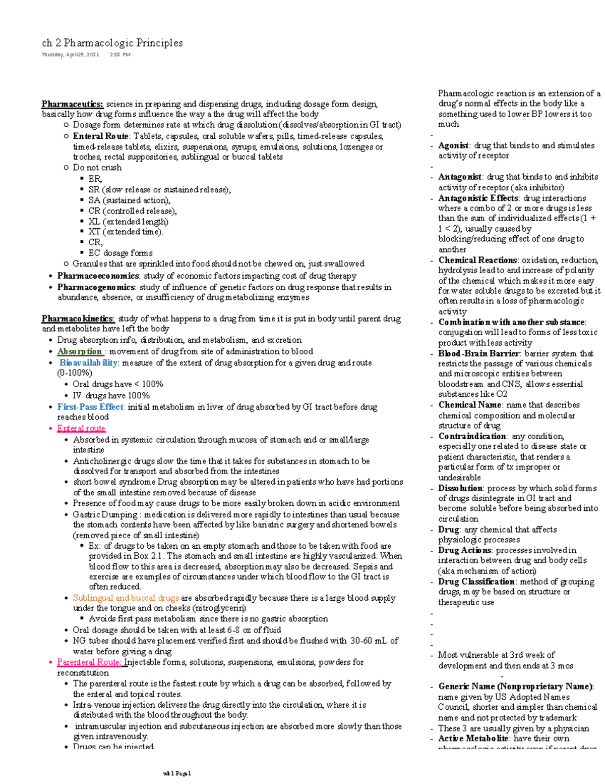 Ch 2 Pharmacologic Principles - Dosage form determines rate at which ...