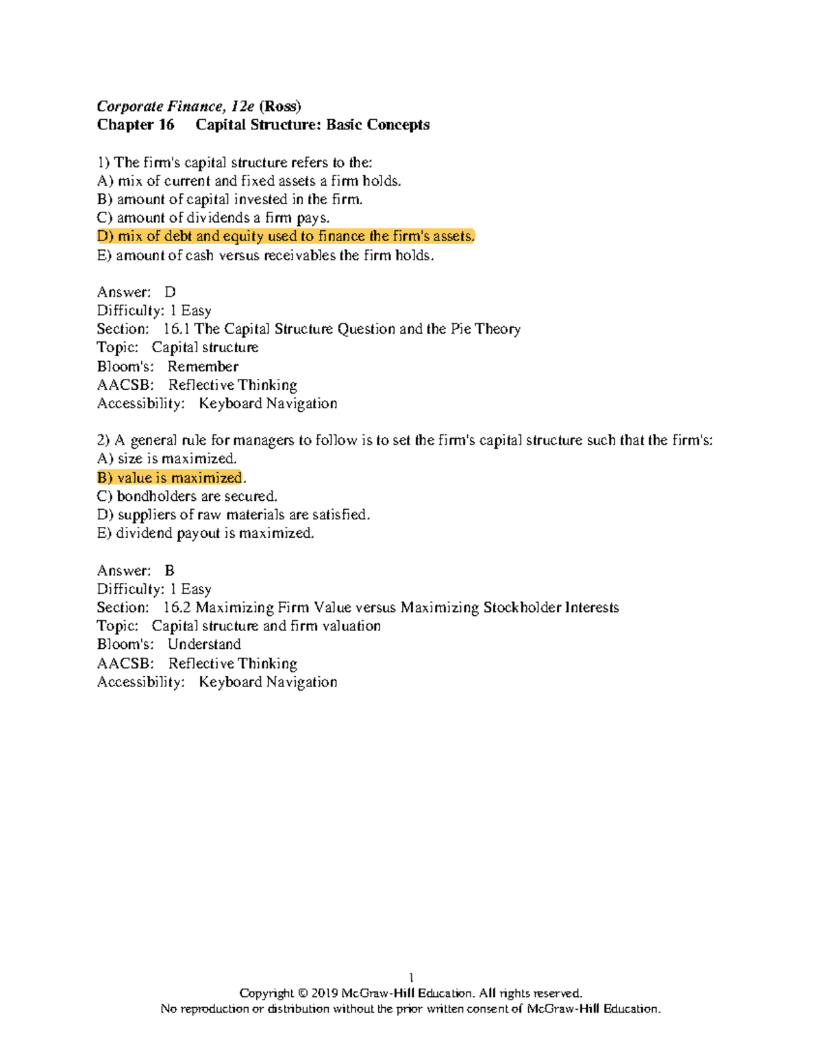 Chapter 16 - Capital Structure and Firm Value Concepts - Studocu