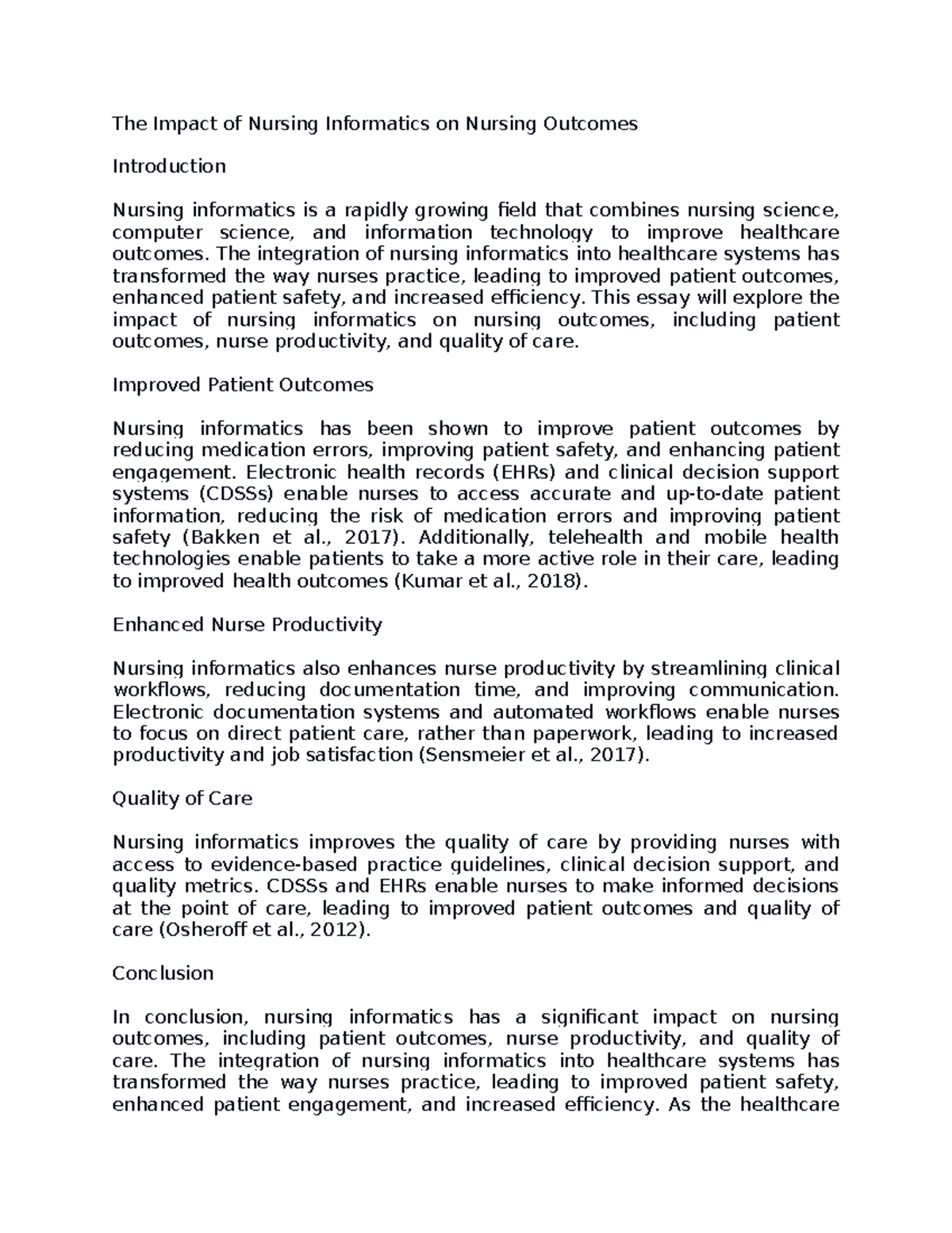 A10 - The Impact of Nursing Informatics on Patient Outcomes and Care ...
