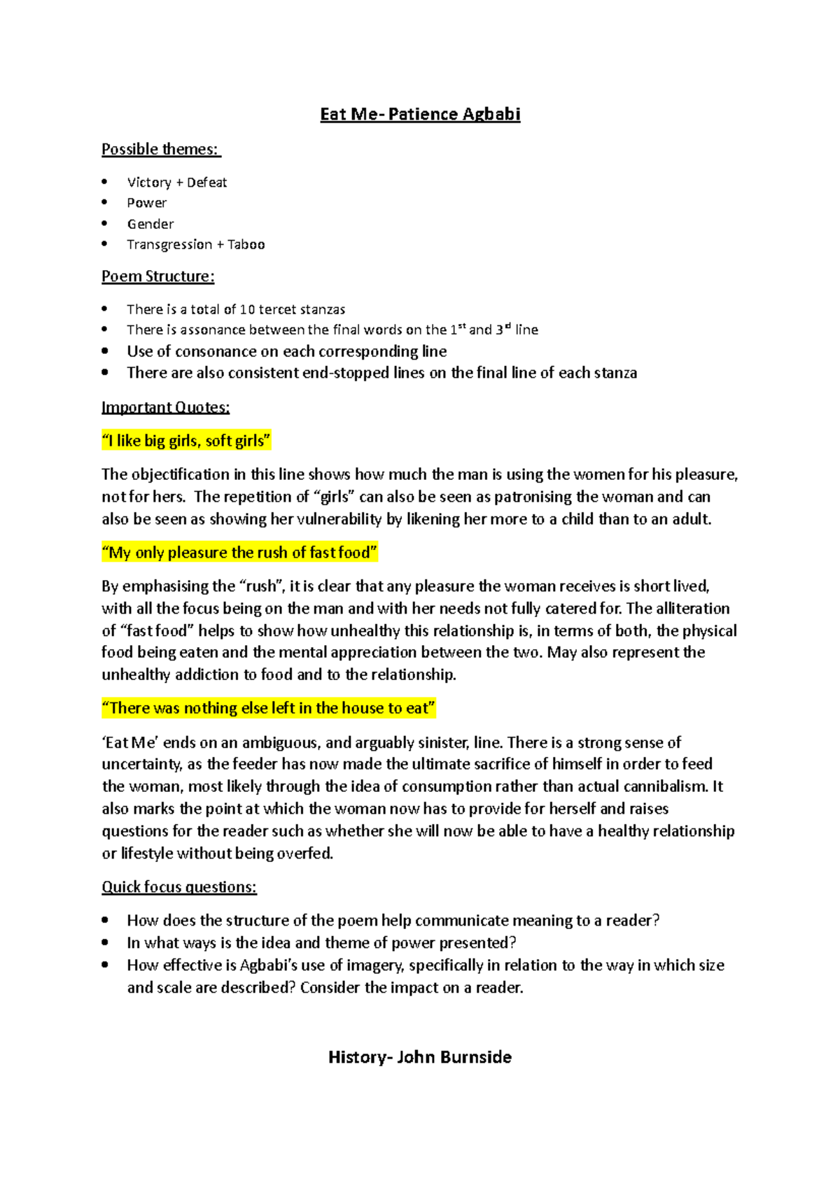 **Poem Analysis Notes for AQA English Literature (Final Exam)** - Studocu