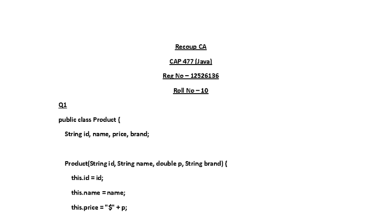 Recoup CA CAP 477 (Java) Practical Notes on Product Classes - Studocu
