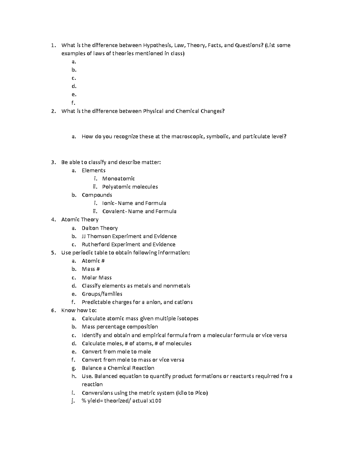 CHEM 1300 - Exam 1 Study Guide: Concepts & Key Topics Overview - Studocu