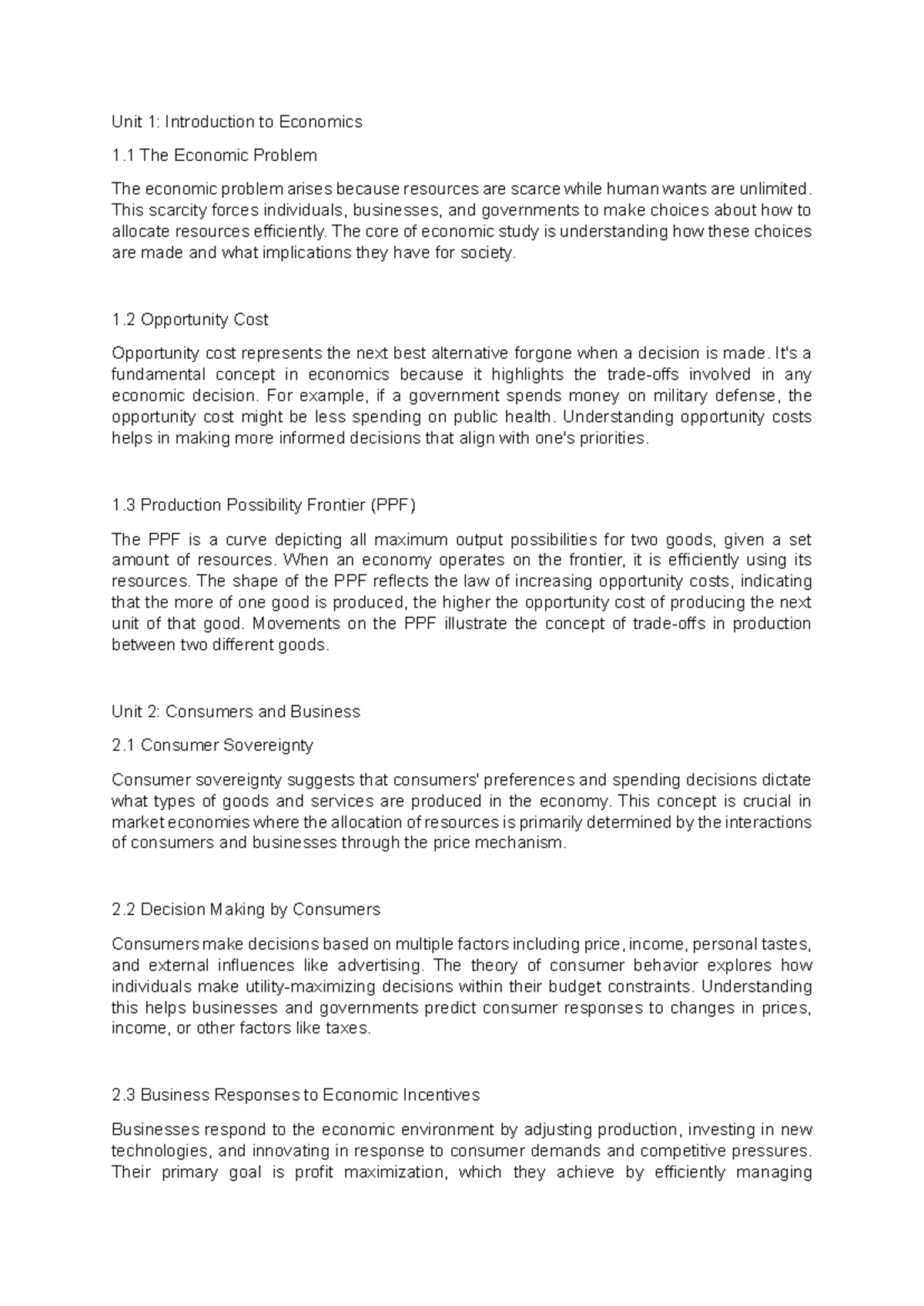 Unit 1 Unit 1 Introduction to Economics - Unit 1: Introduction to ...