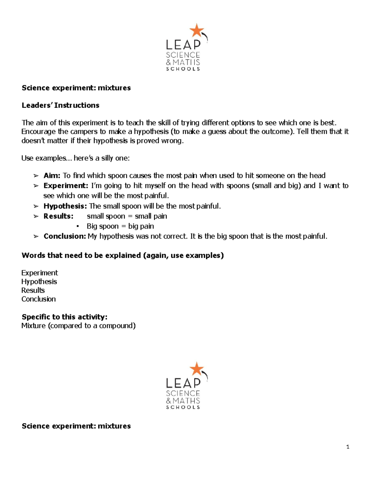 Science Experiments Worksheets for Student Camp Activities - Studocu
