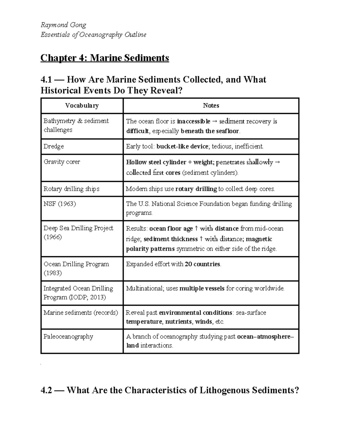 Essentials of Oceanography (OCE 101) Chapter 4: Marine Sediments ...