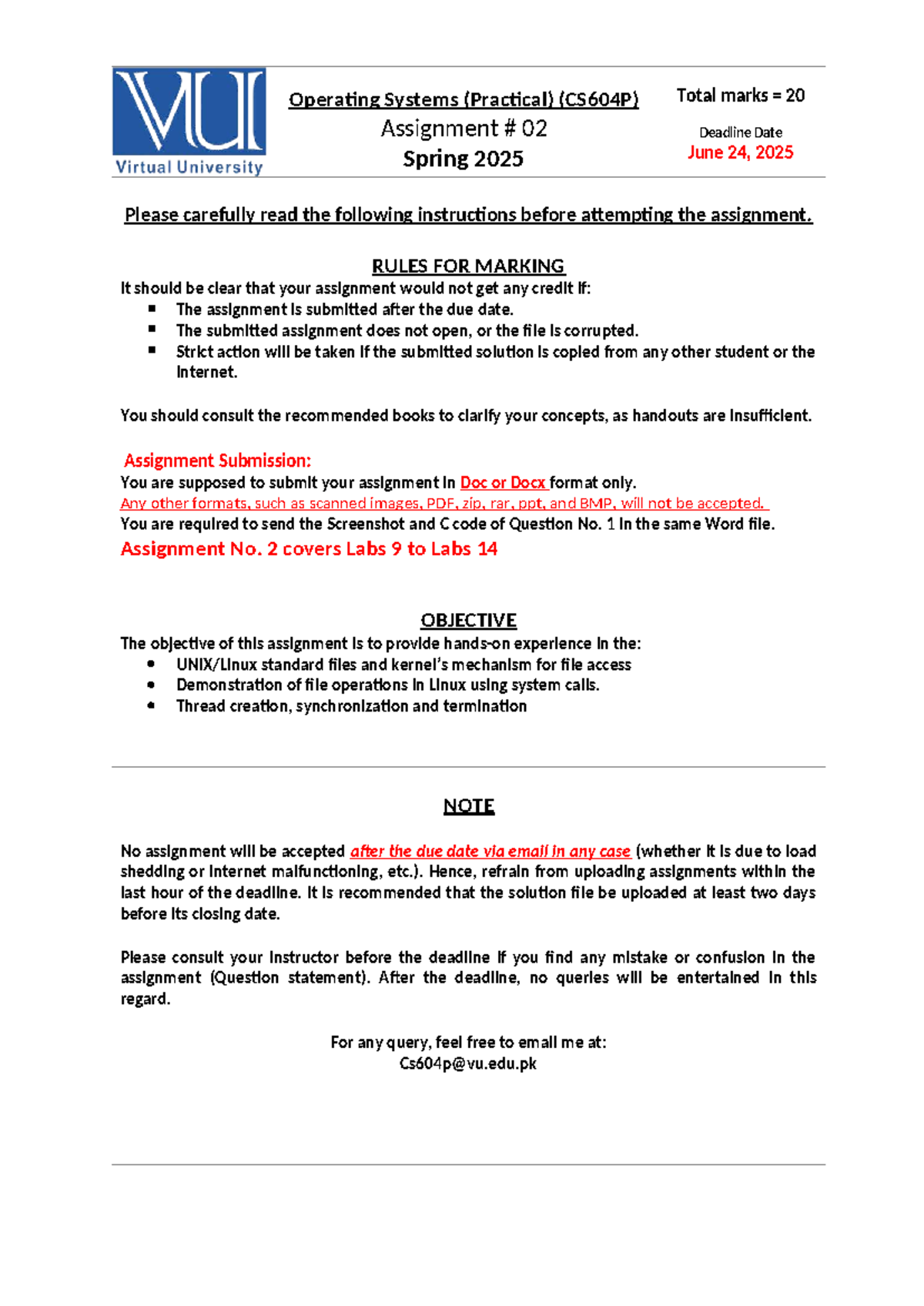 CS604P Assignment 02: Operating Systems Practical Guidelines - Studocu