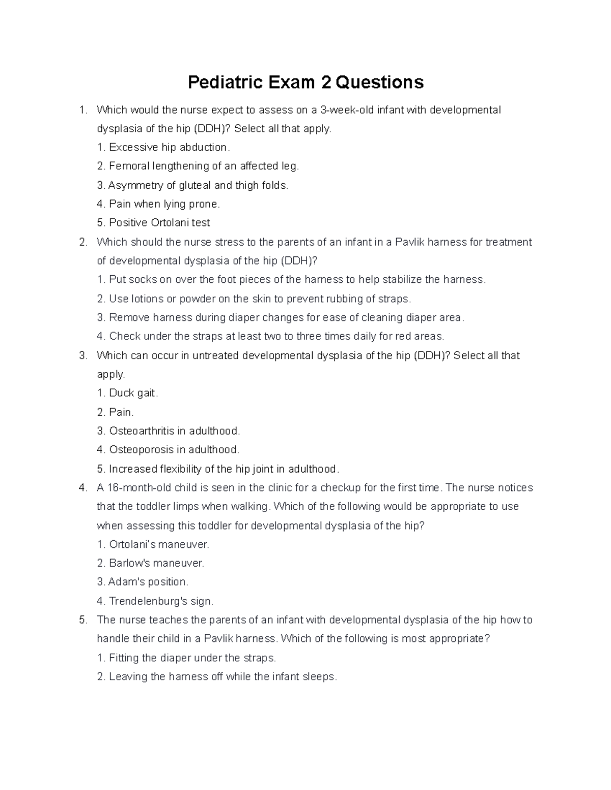 Pediatric Exam 2 Questions - Key Topics and Case Studies (2022) - Studocu