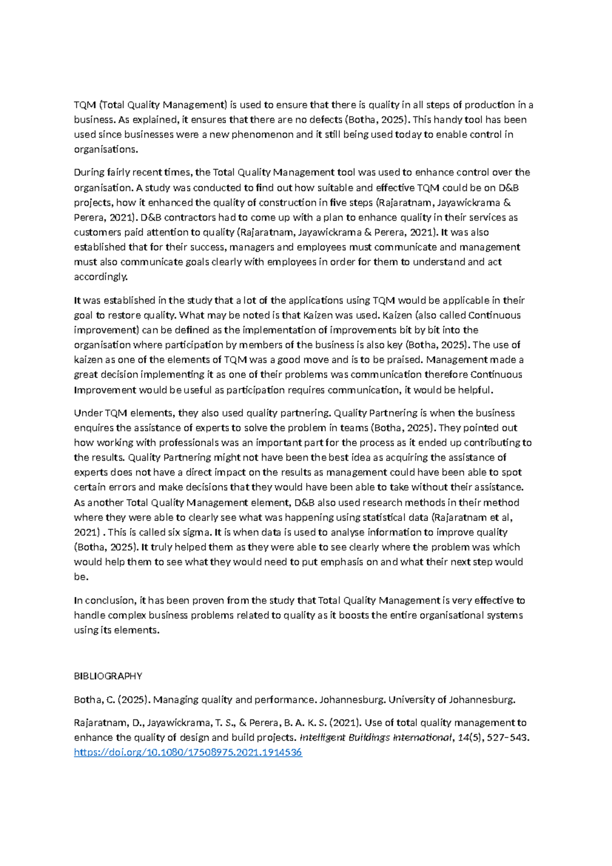 TQM (Total Quality Management) Overview and Applications - Studocu