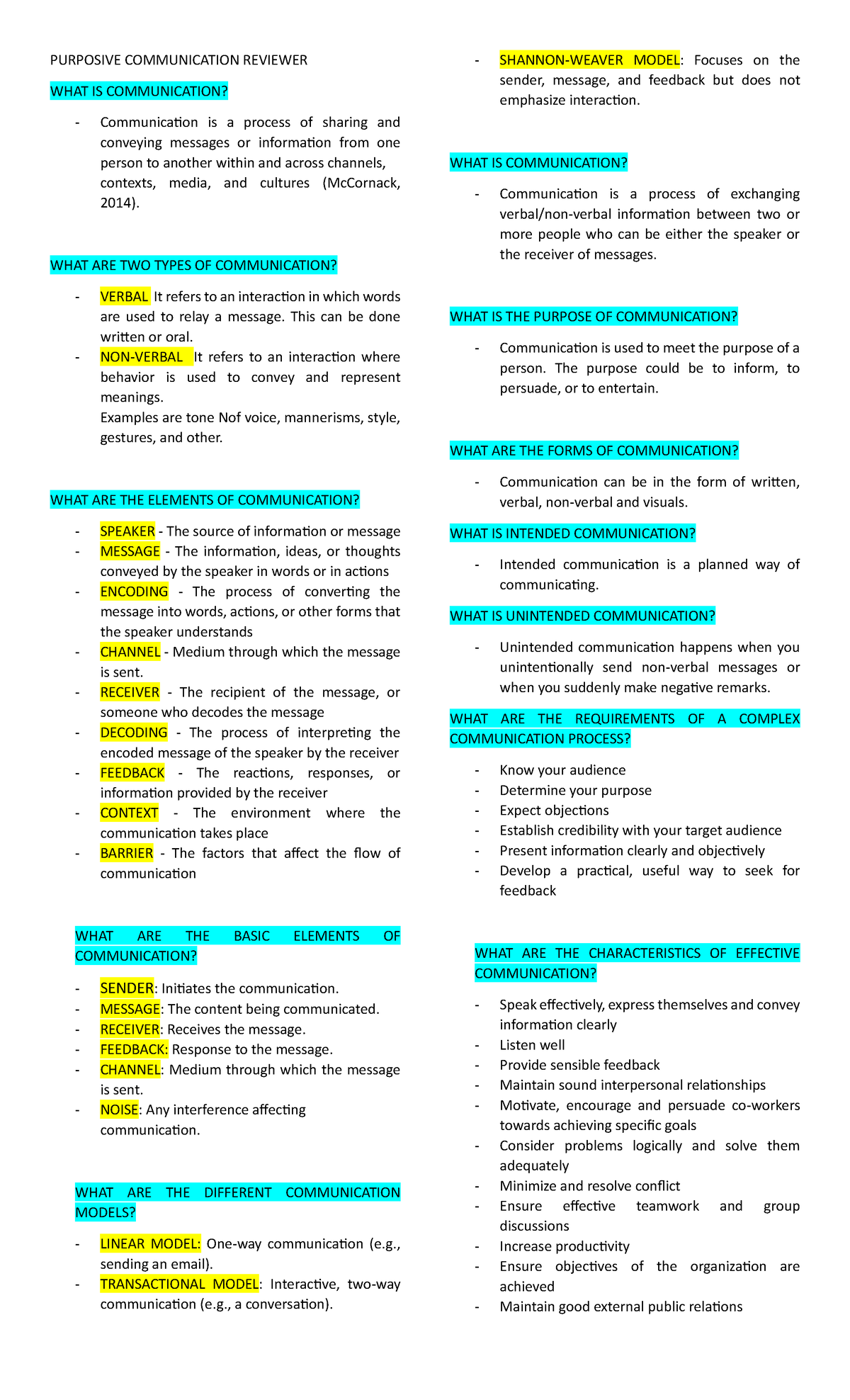 PURPOSIVE COMMUNICATION REVIEWER: KEY CONCEPTS AND ELEMENTS - Studocu