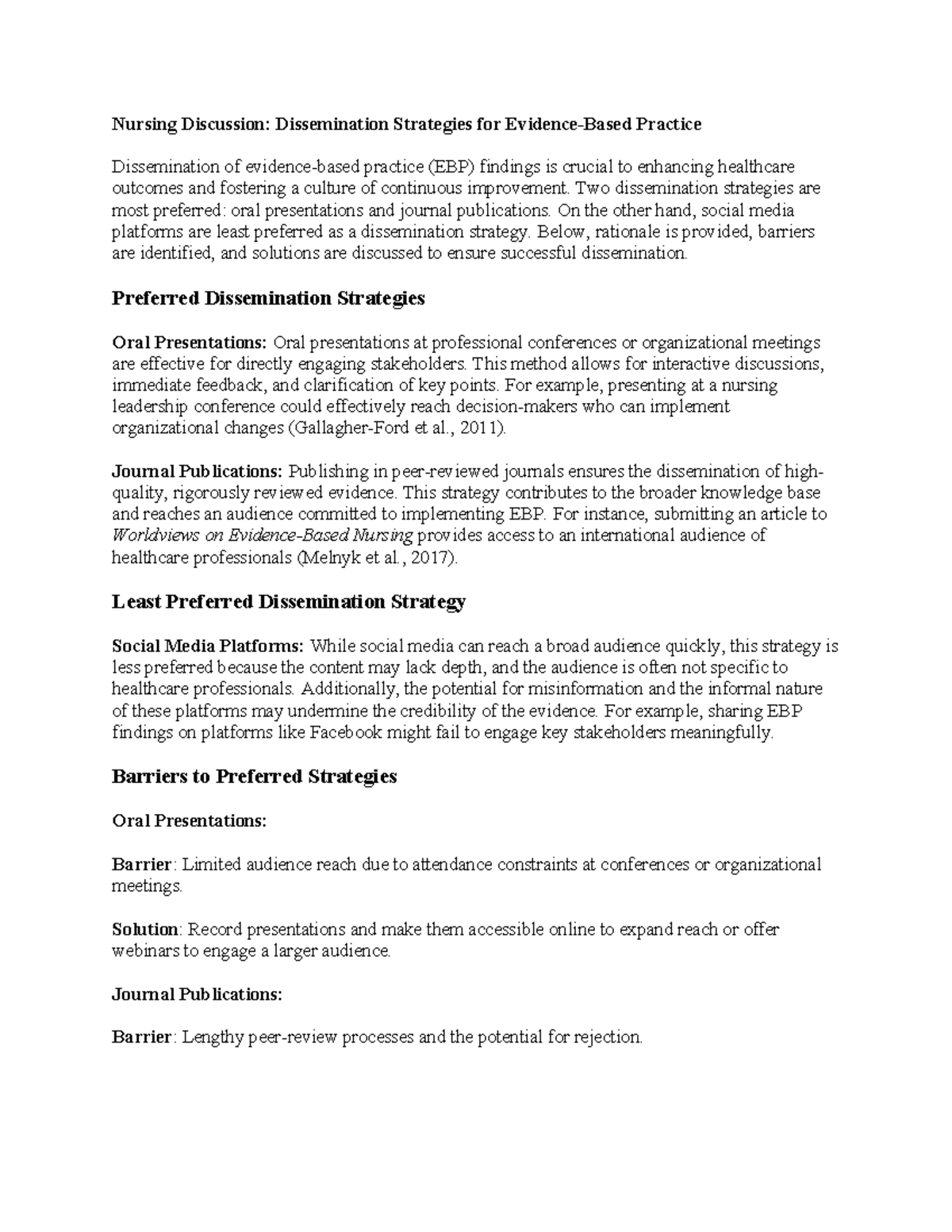 NURS6052MOD5 - Evidence Dissemination Strategies in Nursing Practice ...