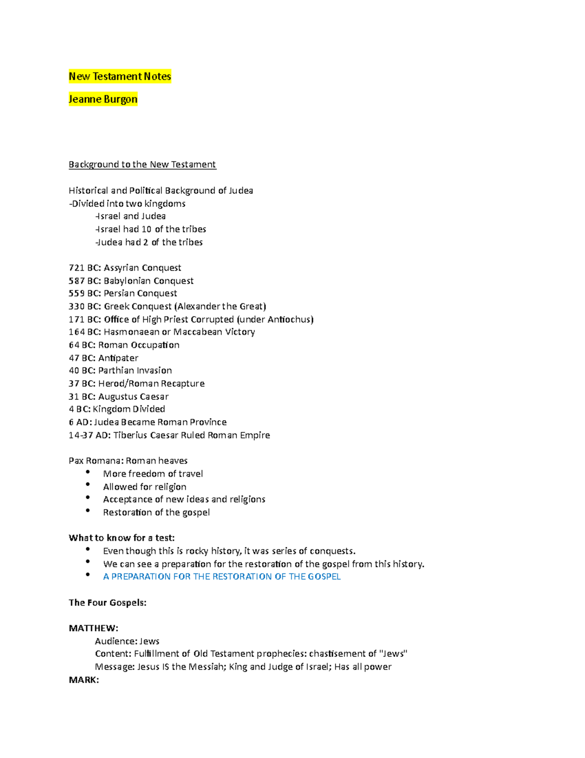 New Testament Study Notes (NT 101): Key Insights and Themes - Studocu