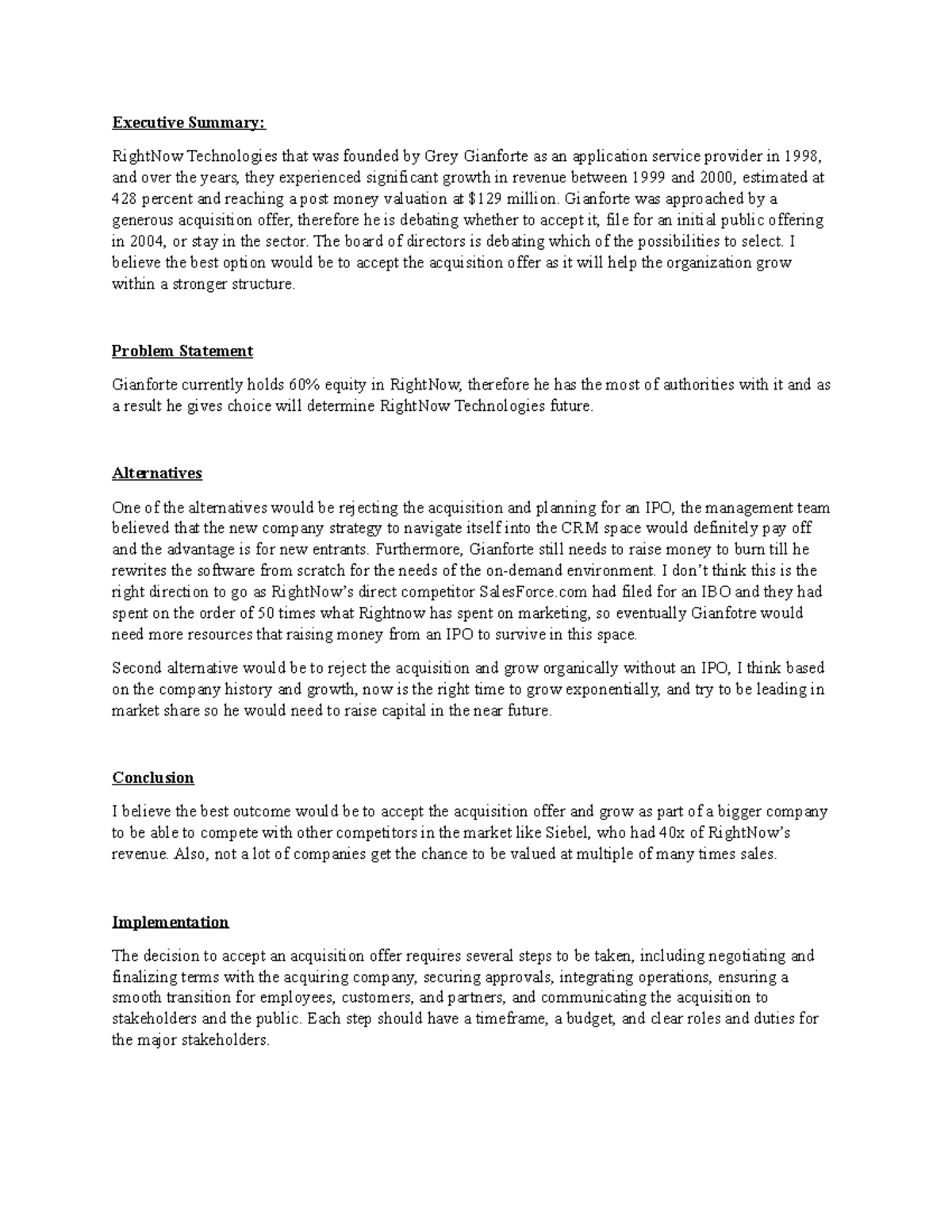 Case Study: Strategic Direction of RightNow Technologies - Studocu