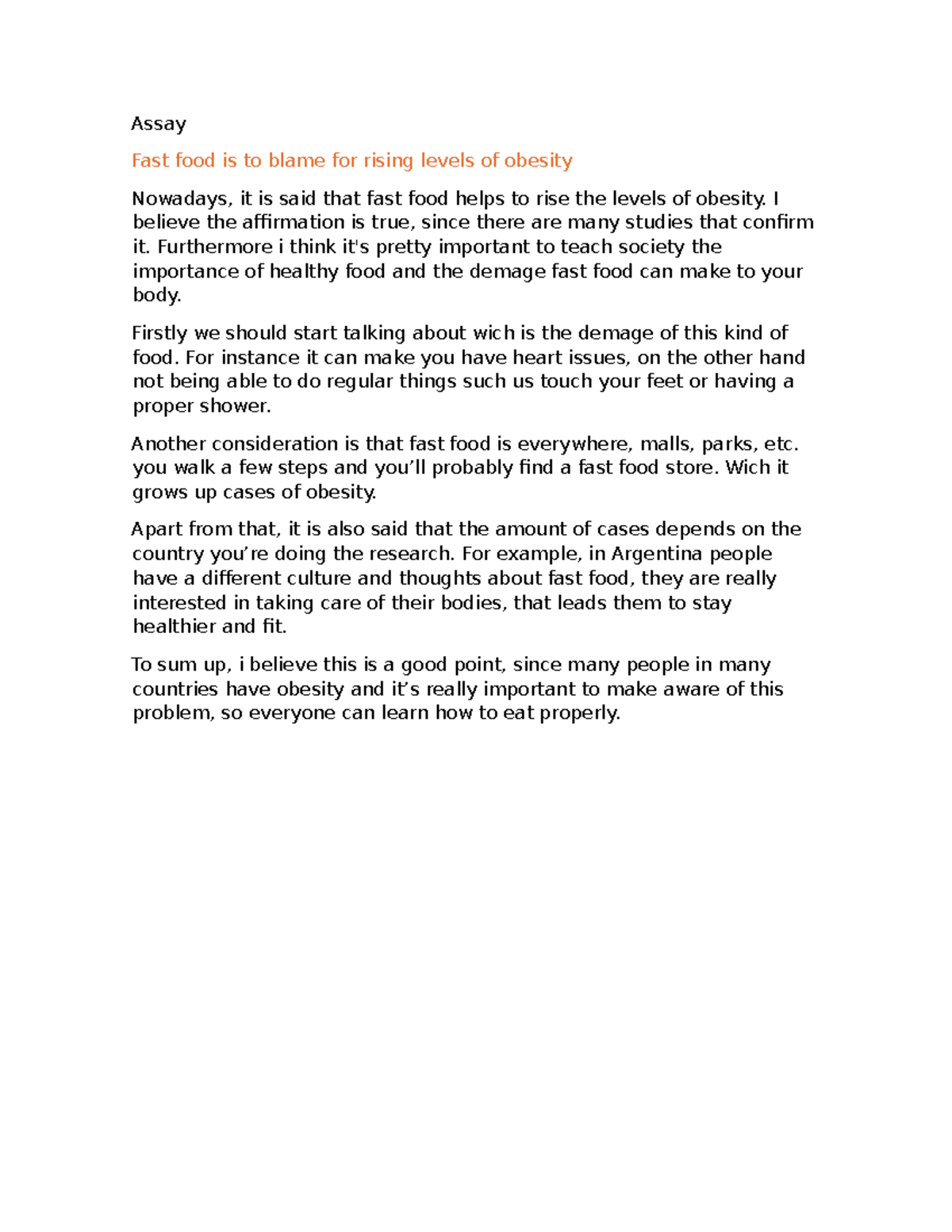 DOC-20250923-WA0059 - Essay on Fast Food and Obesity Issues - Studocu