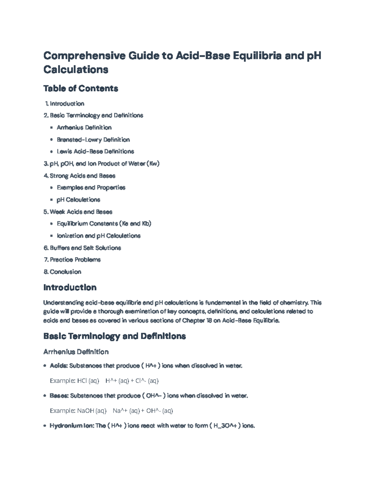 Comprehensive Guide to Acid-Base Equilibria & pH Calculations for CHEM ...