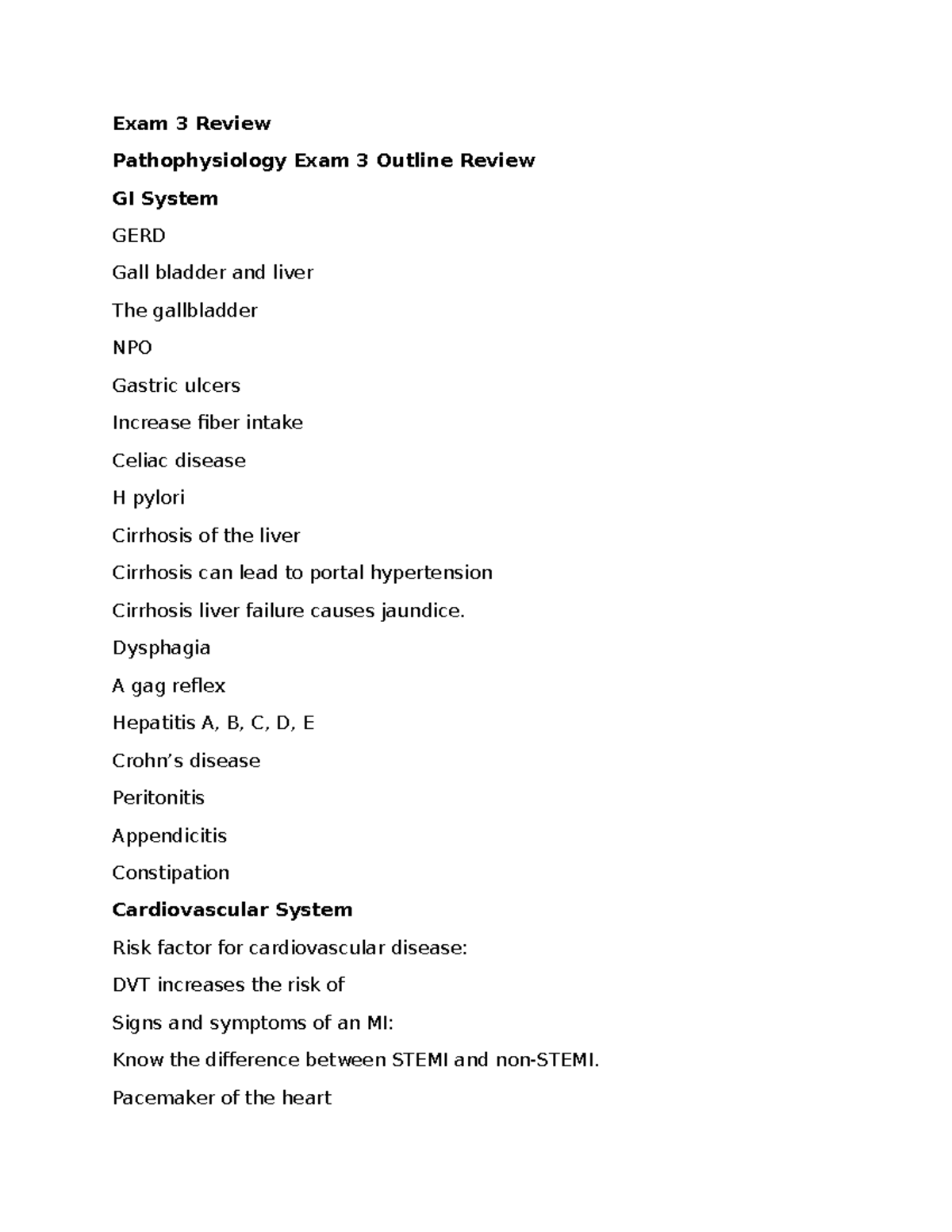 Pathophysiology Exam 3 Review Study Guide - Key Topics & Concepts - Studocu