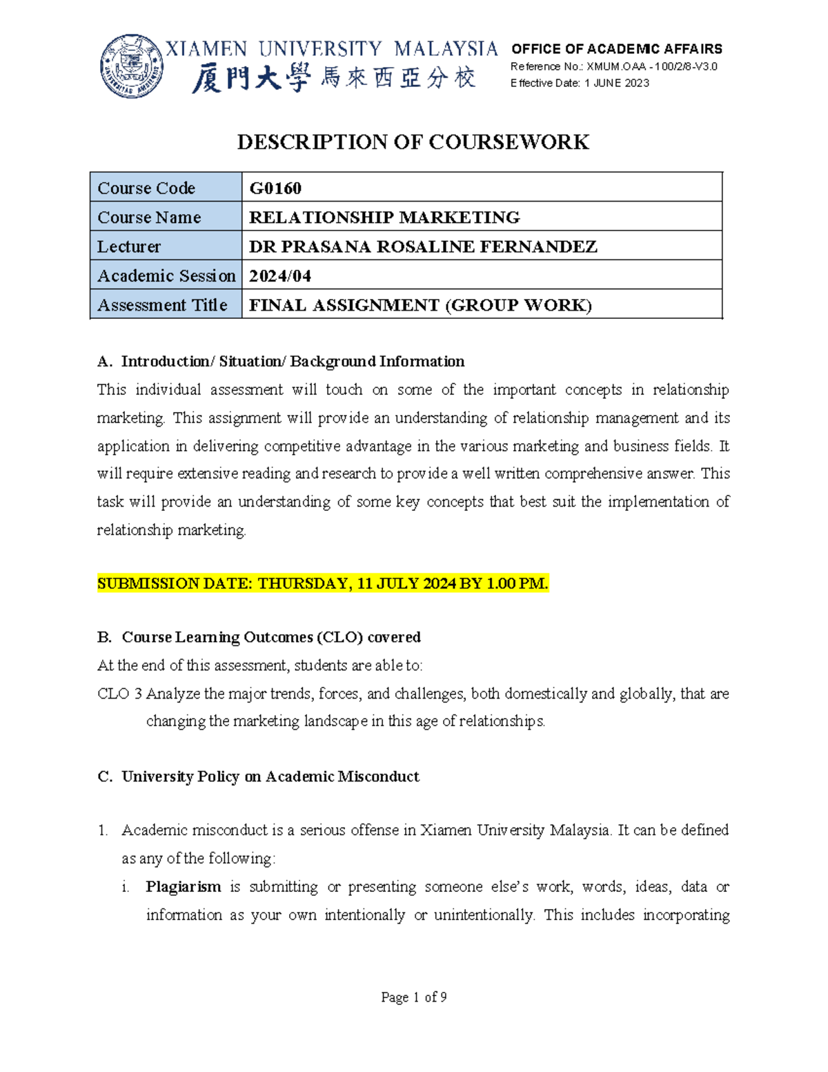 Final Assignment for Relationship Marketing (Course Code G) - Studocu