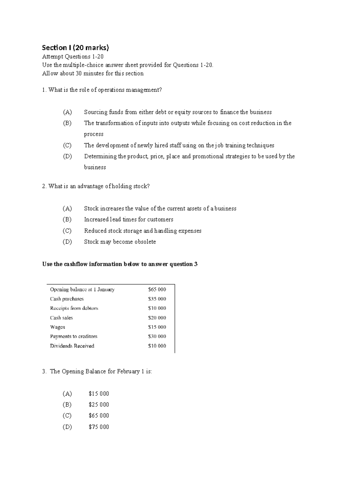 2025 BUS101 Half Yearly Exam - Operations Management & Finance - Studocu