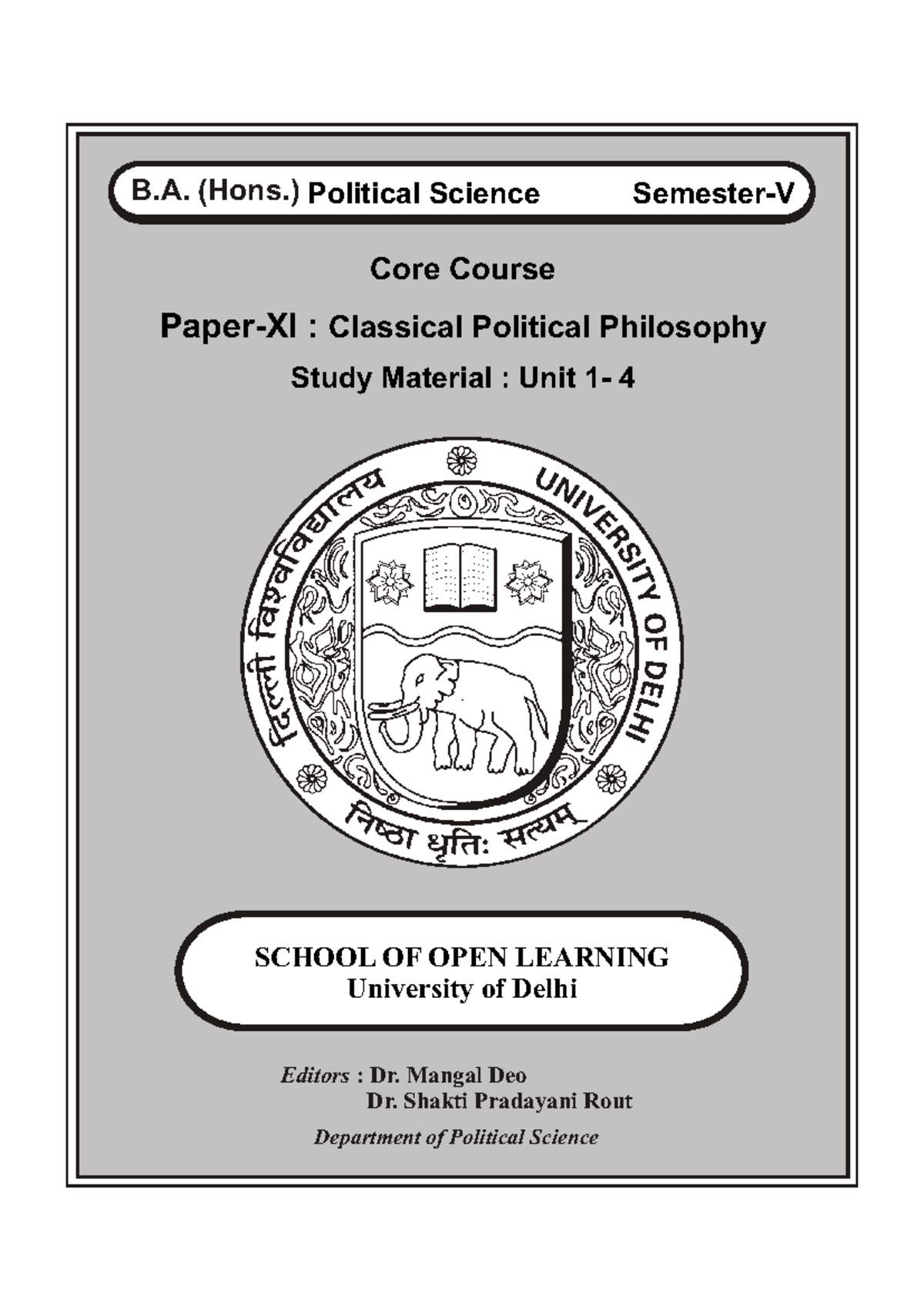 B.A. (Hons.) Political Science: Classical Political Philosophy Study ...