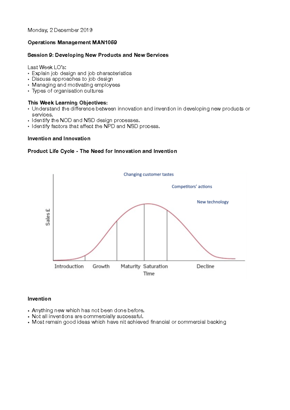 MAN1059 Operations Management - Lecture 9: NPD and NSD Processes - Studocu