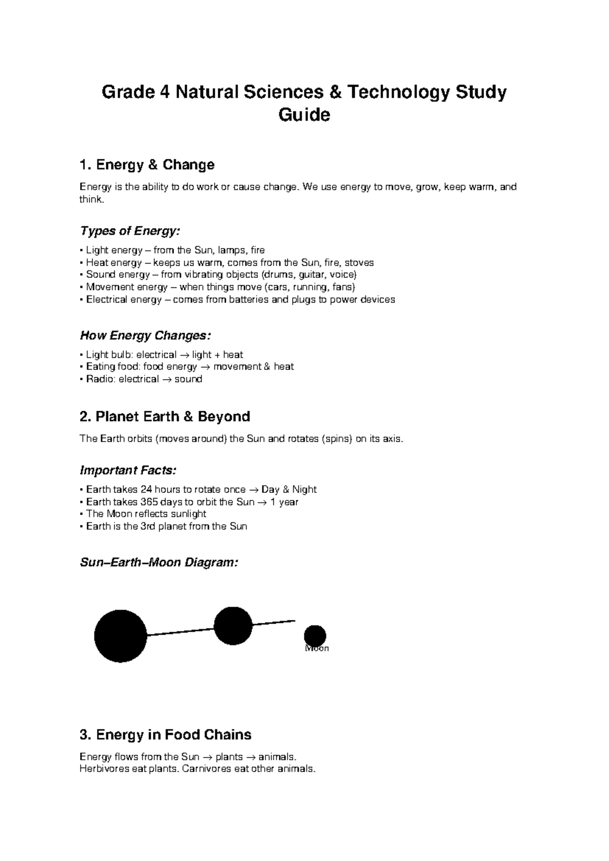 Grade 4 NST Study Guide: Energy Changes & Planet Earth - Studocu