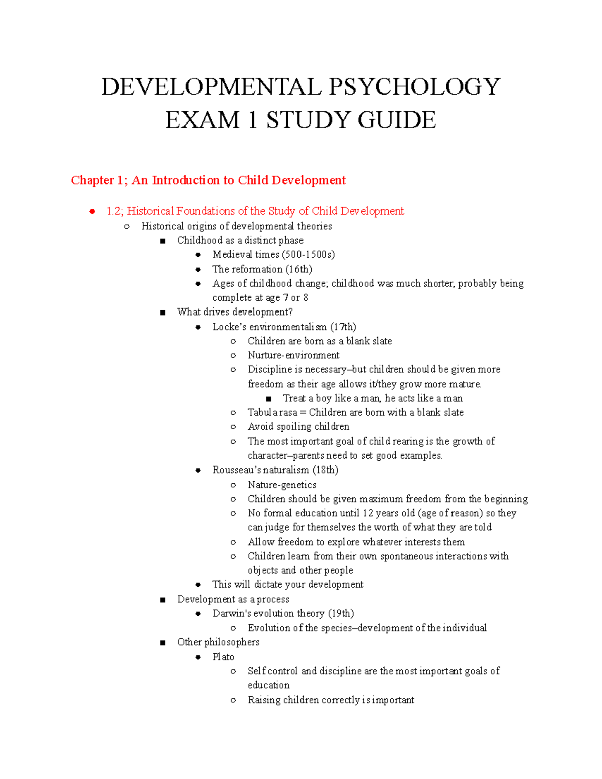 Developmental Psychology EXAM 1 Study Guide: Key Concepts & Theories ...