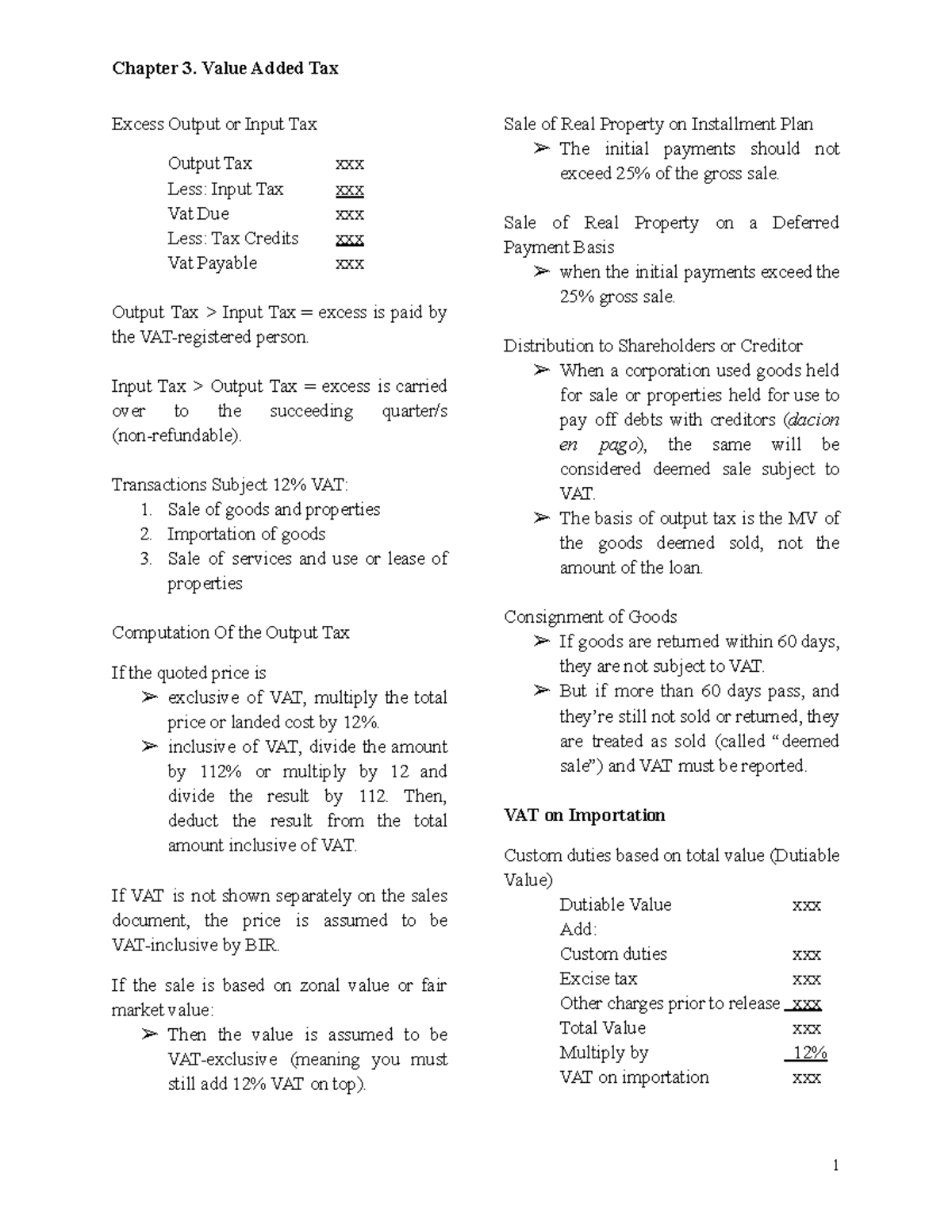 Business Taxation - VAT Chapter 3: Output and Input Tax Computation ...