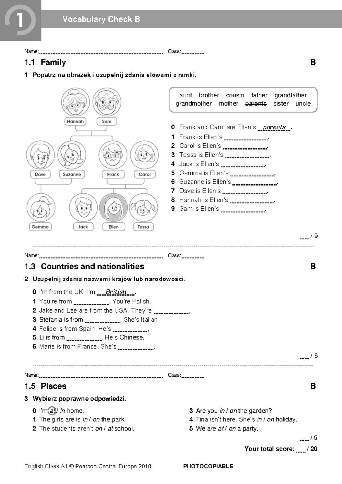 ECA1 Vocabulary Check B Exercise 2018 - Family, Countries, Places - Studocu