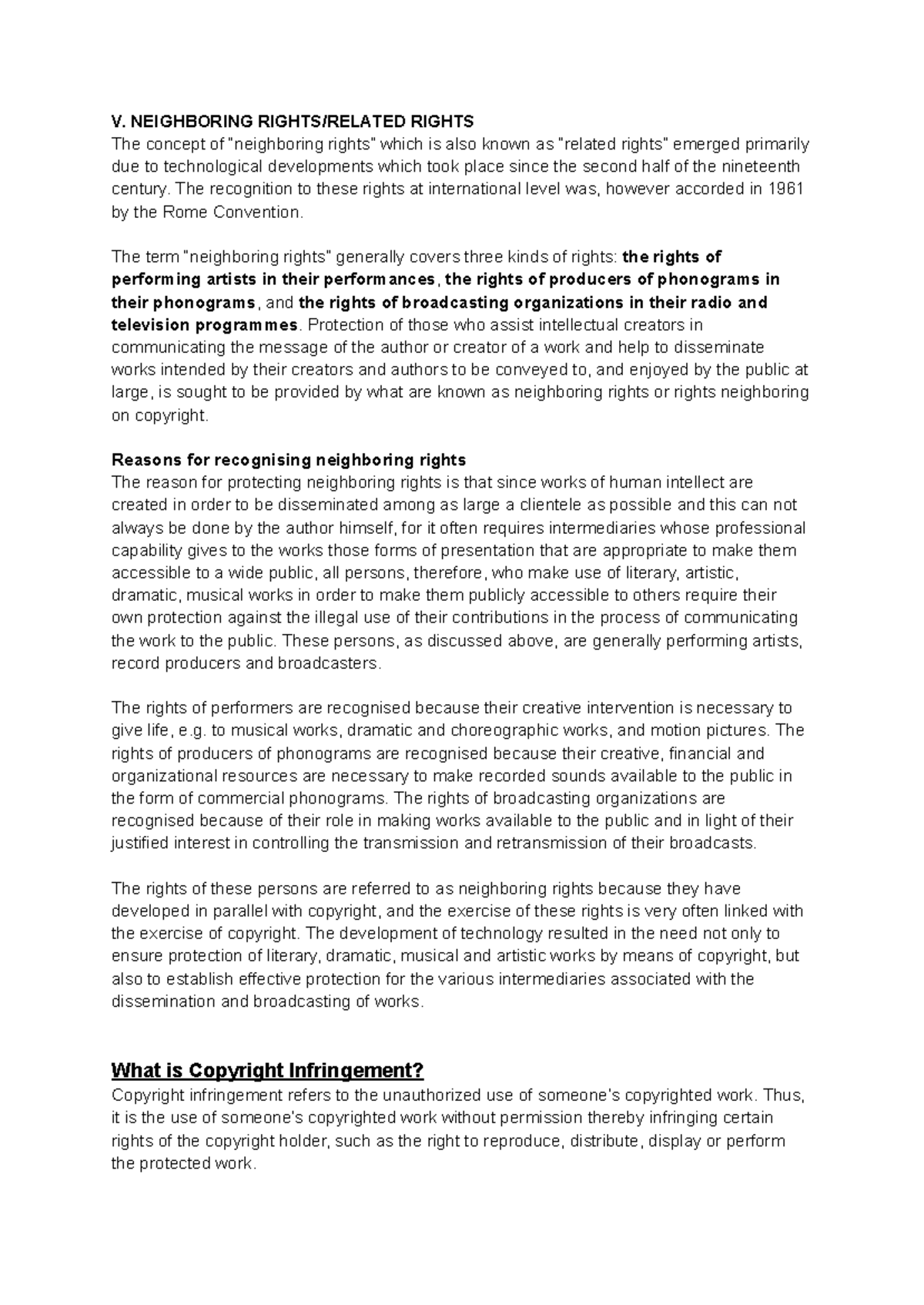 IPR Unit 2: Neighboring Rights and Copyright Infringement Notes - Studocu