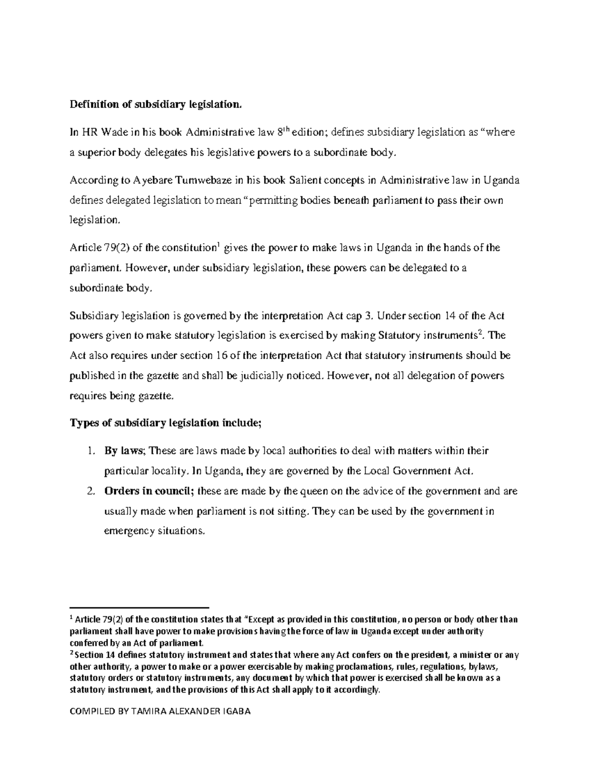 Admin. law, subsidiary legislation by Tamira - Definition of subsidiary ...