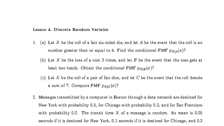 Lesson 4: Discrete Random Variables & PMF Calculations (No.4 DRV) - Studocu