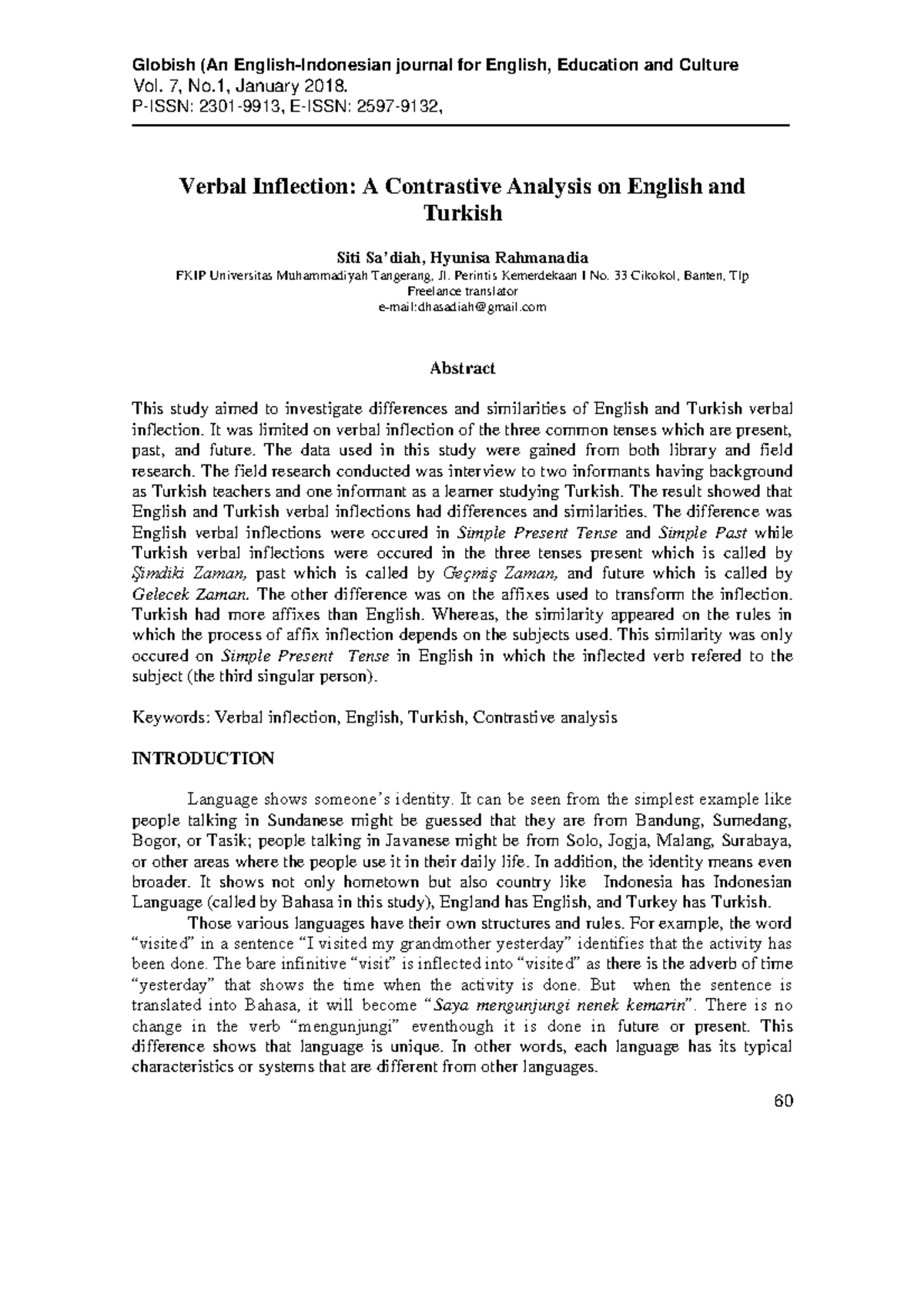 Verbal Inflection: A Contrastive Analysis of English and Turkish - Studocu