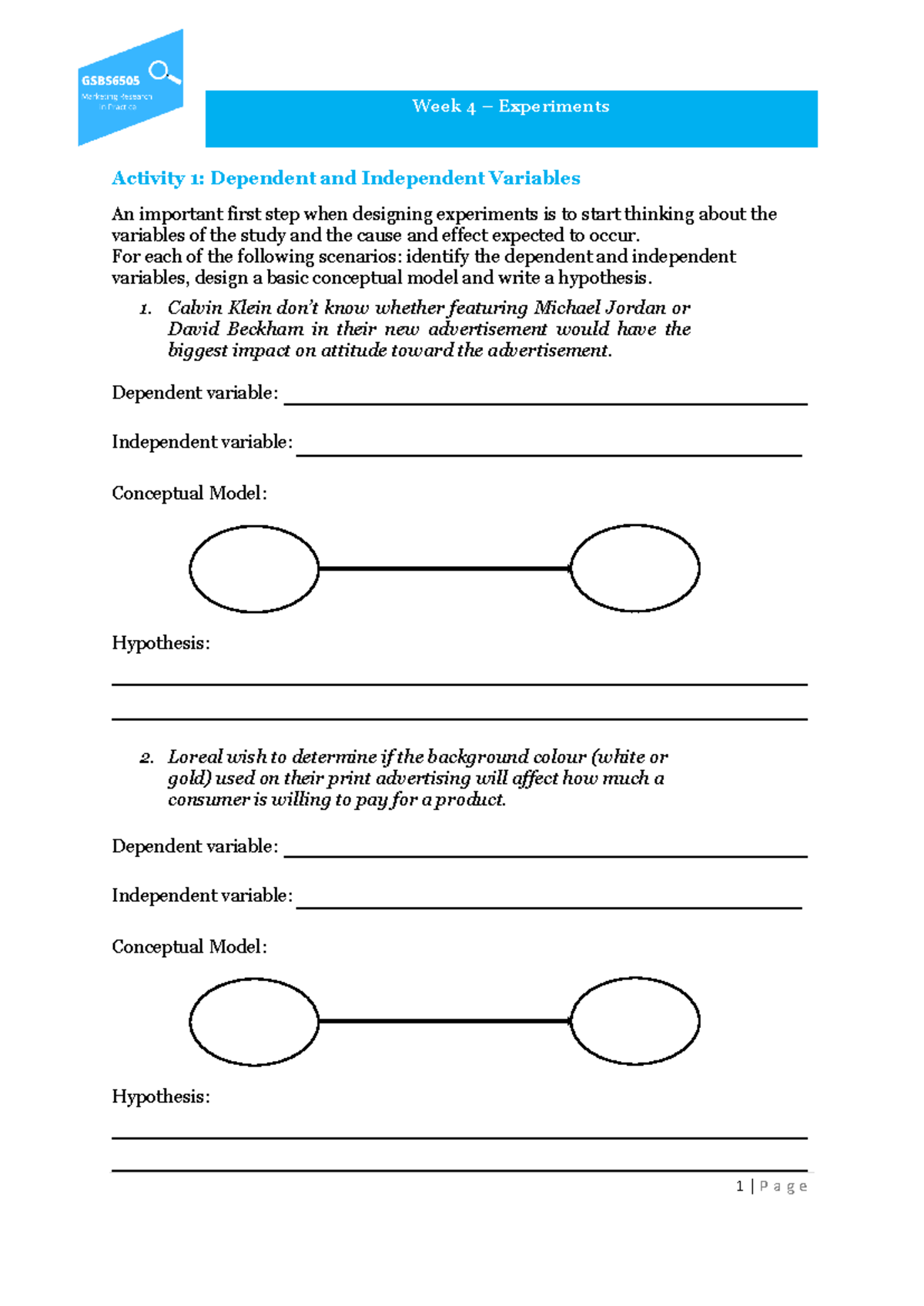 Week 4 Worksheet: Understanding Variables in Experiments (GSBS6505 ...