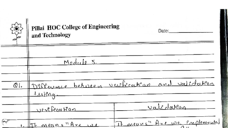 Module 5 SE - Assignment: Verification vs. Validation Testing - Studocu