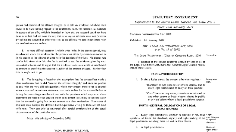 STATUTORY INSTRUMENT NO. 1 OF 2011: CODE OF CONDUCT RULES 2010 - Studocu
