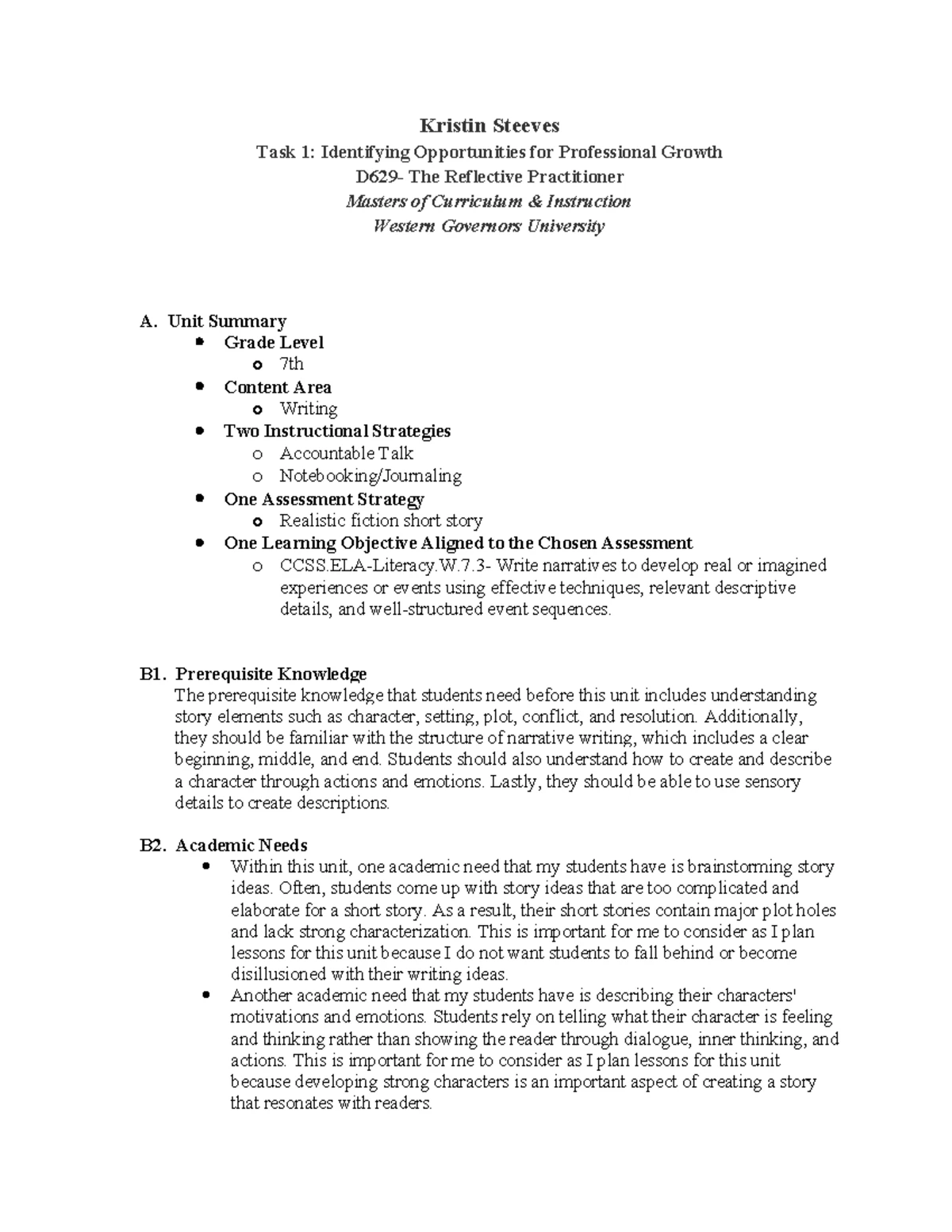 D629 - Task 2: Comprehensive Professional Growth Plan for Educators ...