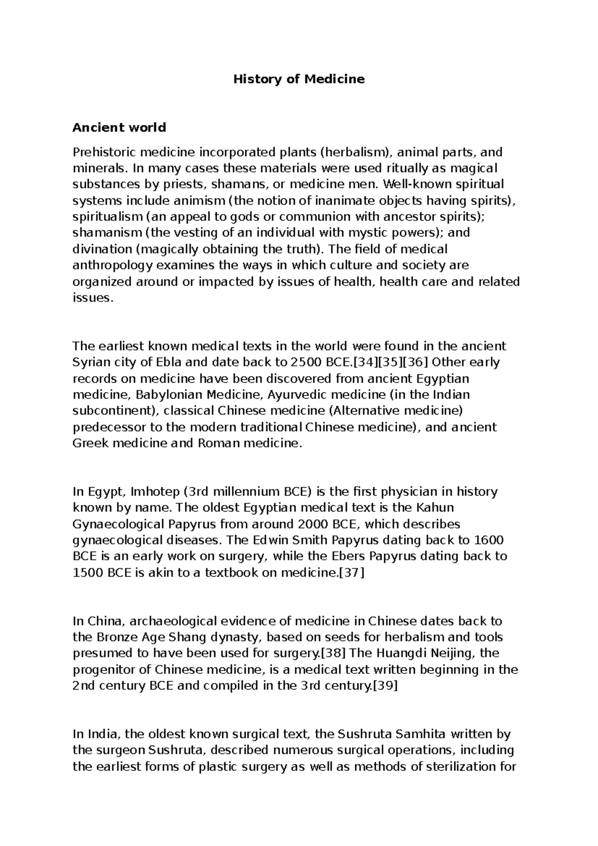 History of Medicine: Ancient Practices and Evolution (HIST 101) - Studocu