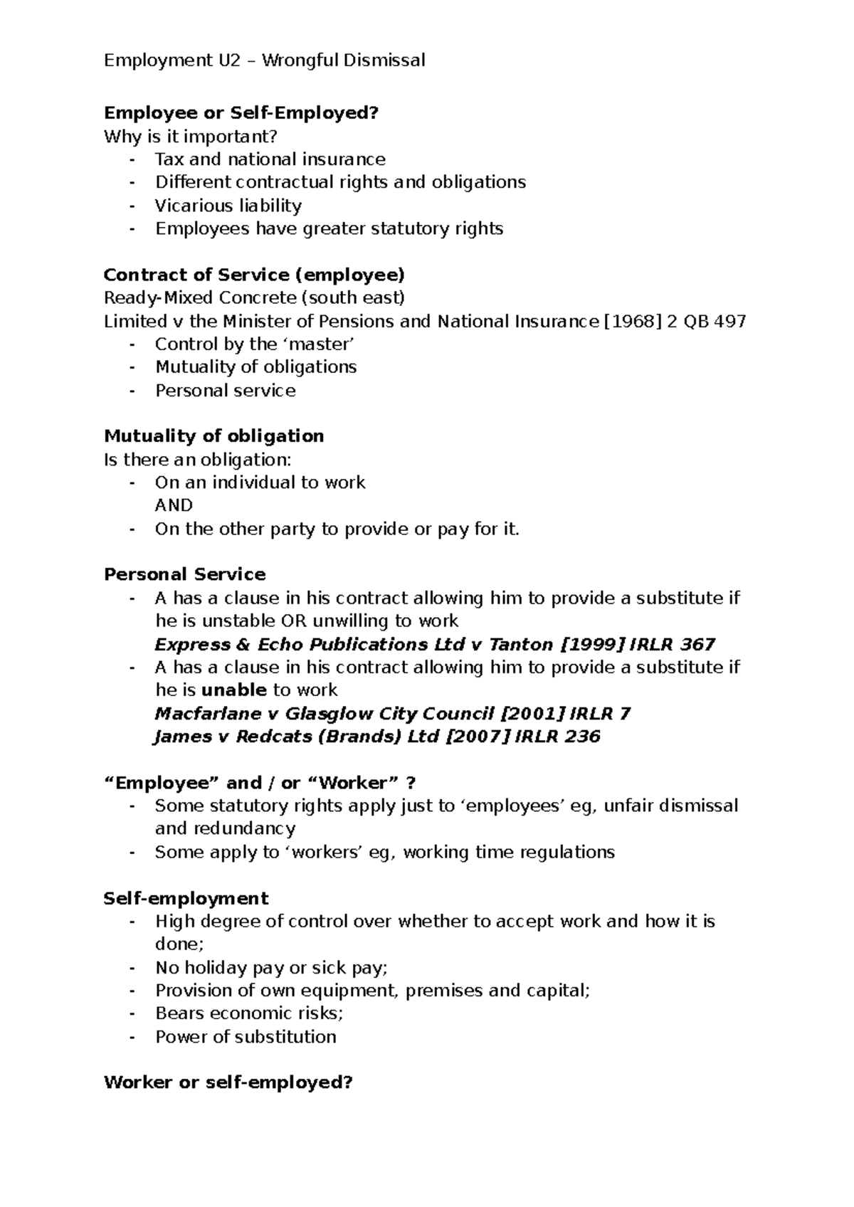 Employment U2 Wrongful Dismissal: Key Concepts and Case Law Analysis ...