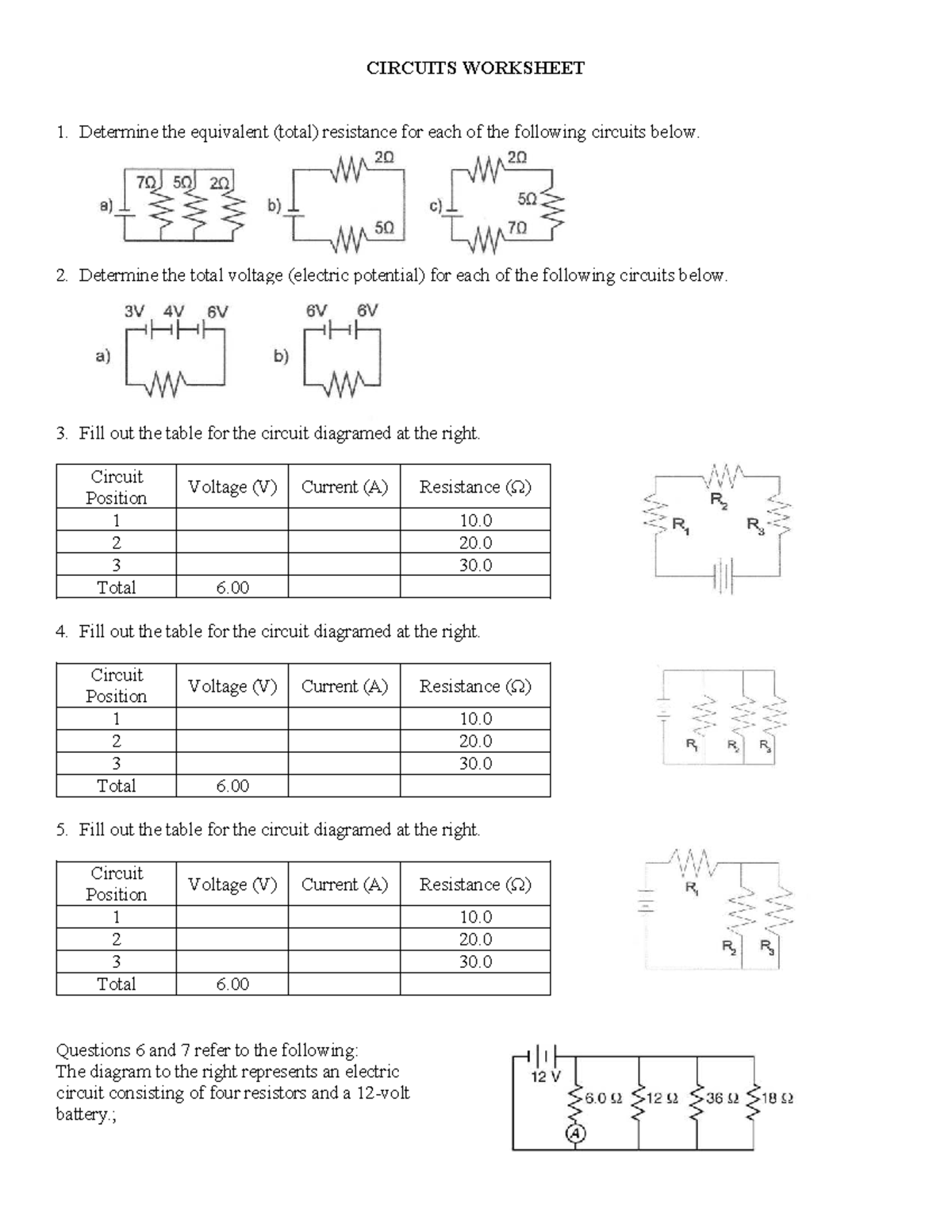 CIRCUITS 1.07 - Worksheet on Total Resistance & Voltage Analysis - Studocu