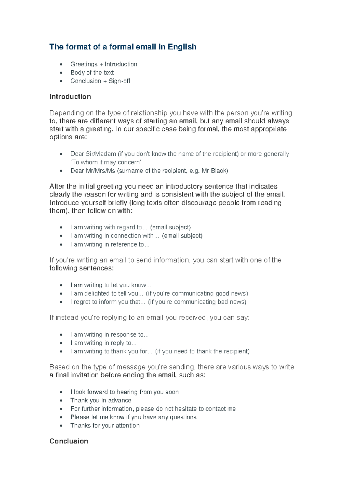 Formal Email Writing Guidelines and Examples - Studocu