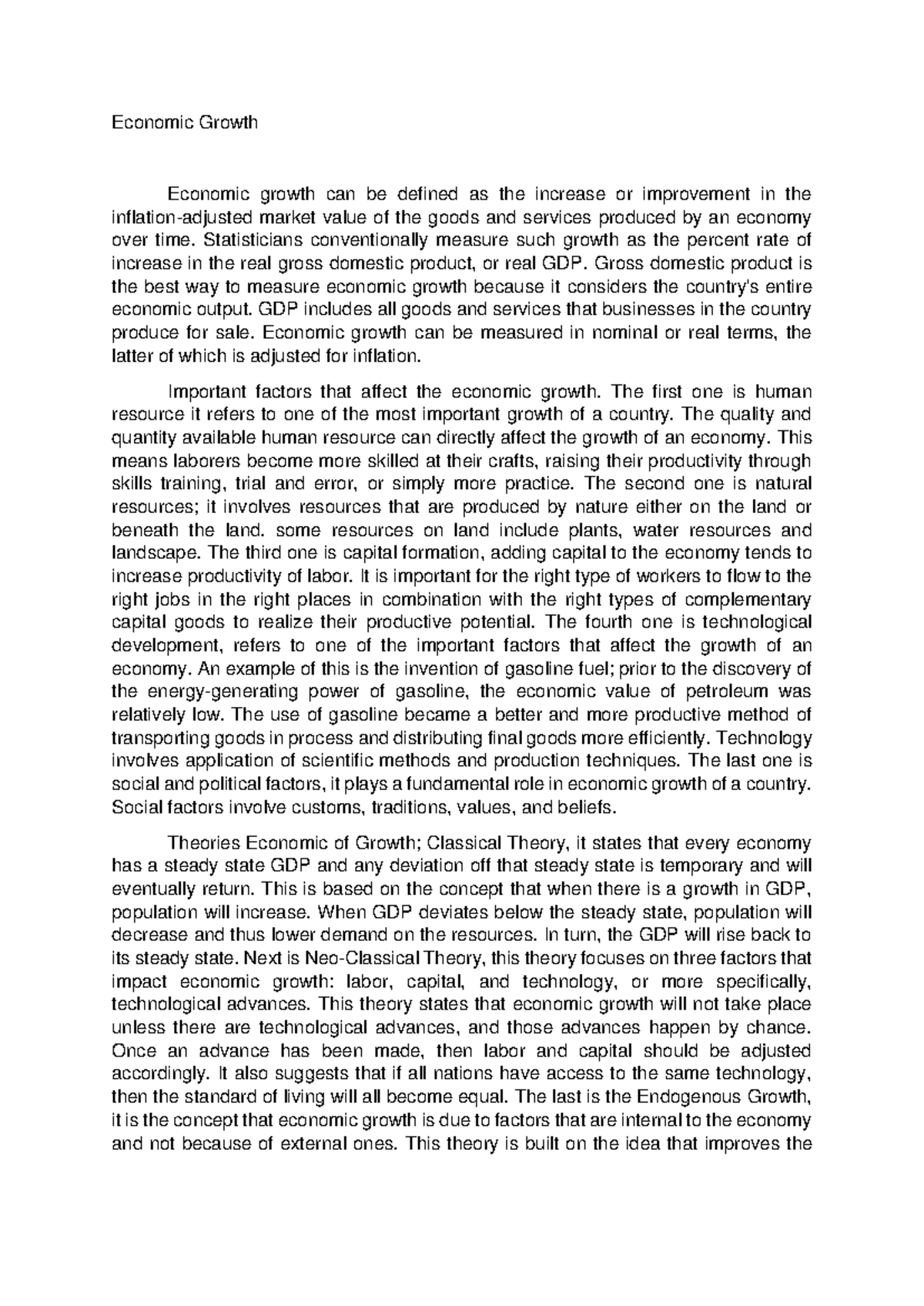 ECON 101: Understanding Economic Growth and Its Key Factors - Studocu