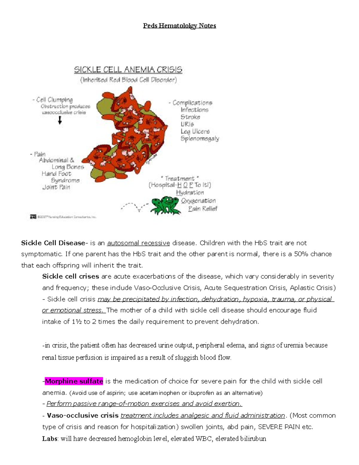 PEDS 350: Pediatric Hematology Notes on Sickle Cell & Hemophilia - Studocu