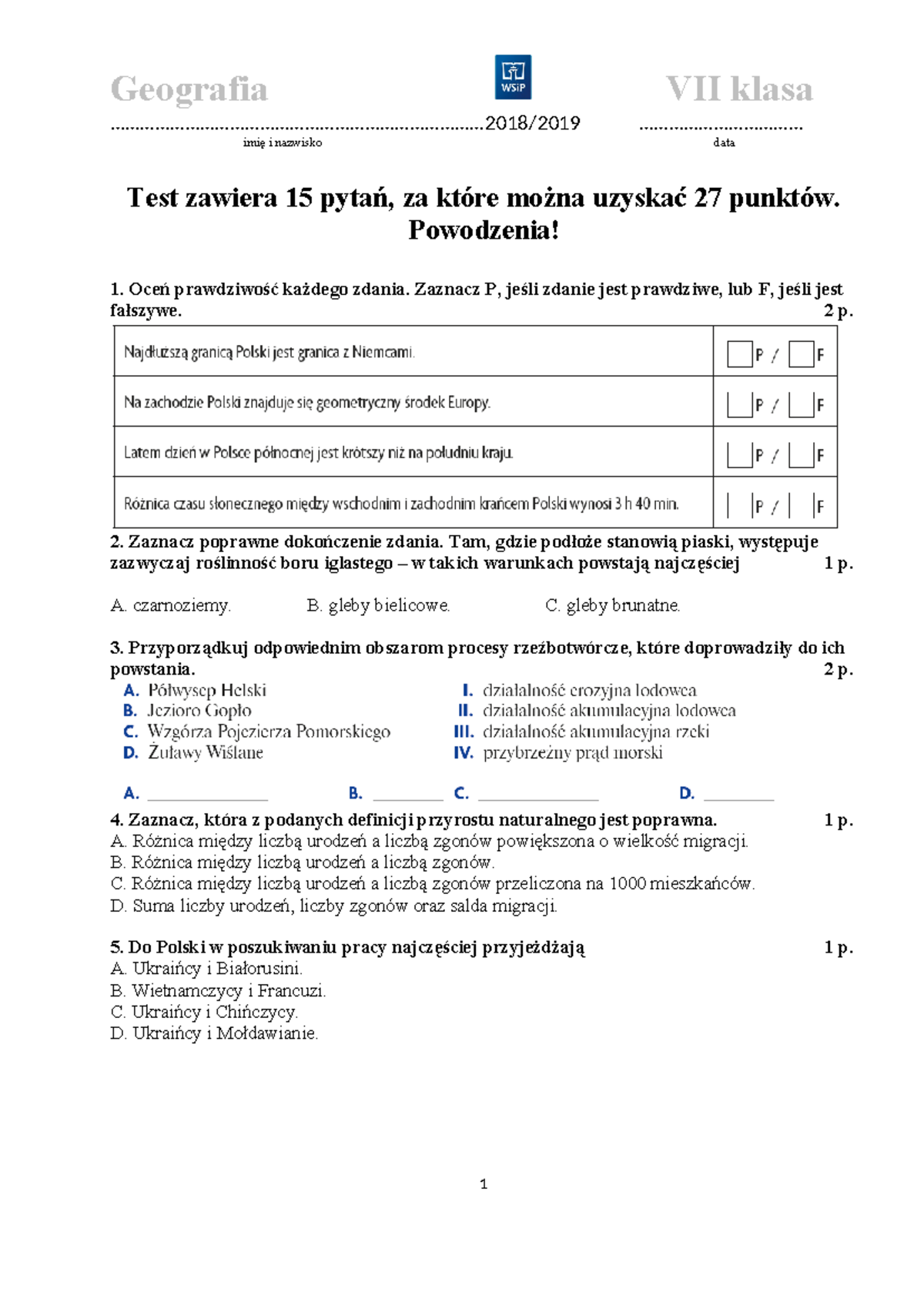 Podstawy Geografii Gimnazjum Sprawdzian Odpowiedzi