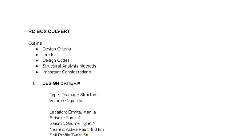 RCD Report - RC Box Culvert Design Criteria & Analysis - Studocu