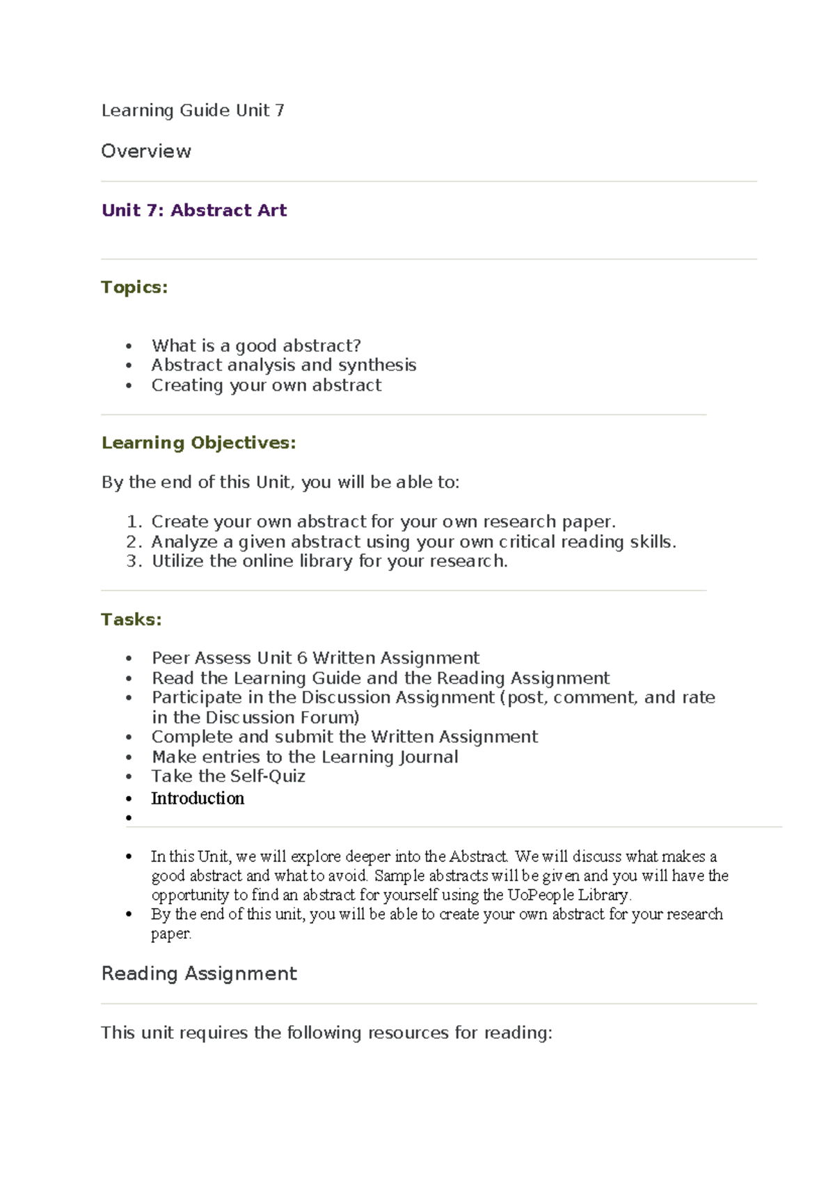Unit 7 Learning Guide: Mastering Abstract Art Creation - Studocu