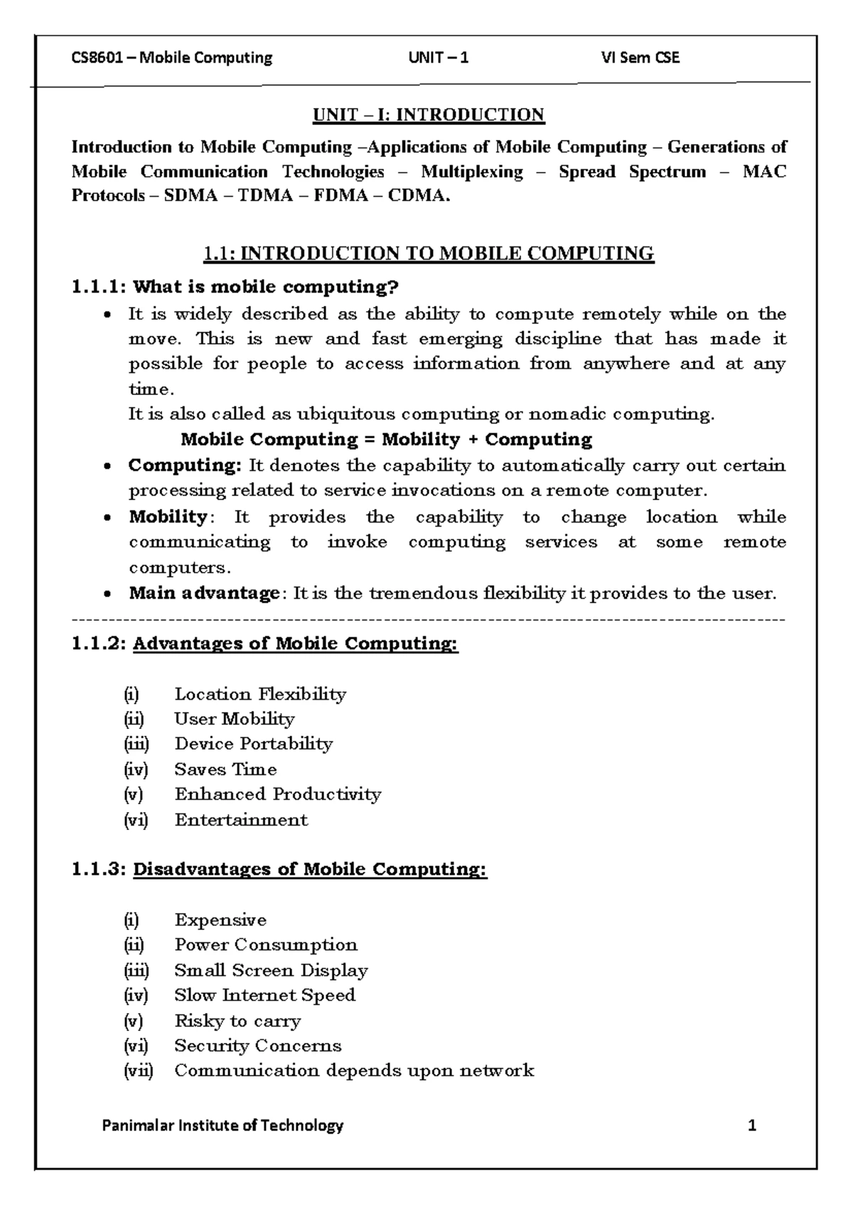 CS8601 Mobile Computing - Unit 1 Introduction and Applications Notes ...