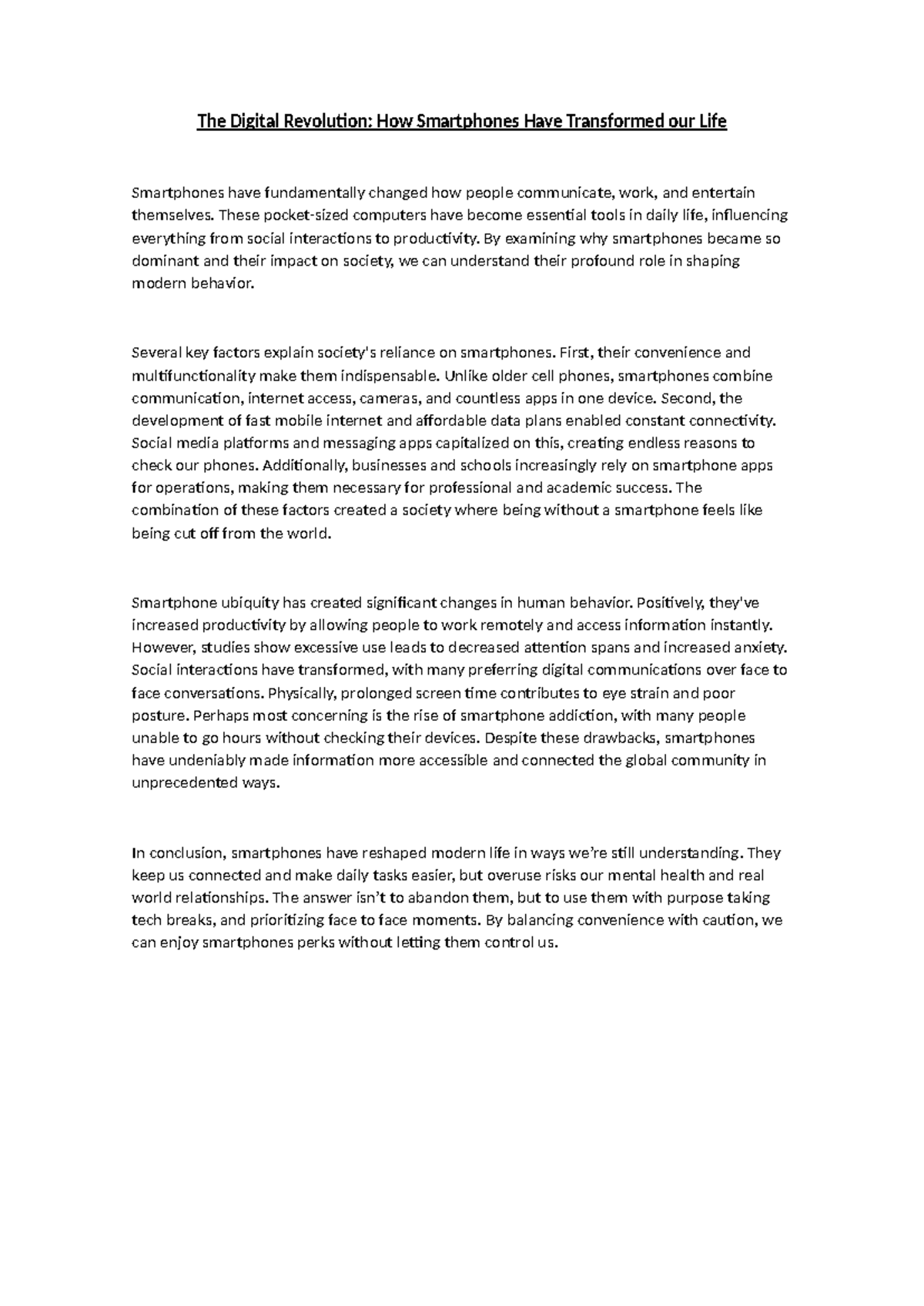 Writing 3: The Impact of Smartphones on Modern Life and Behavior - Studocu